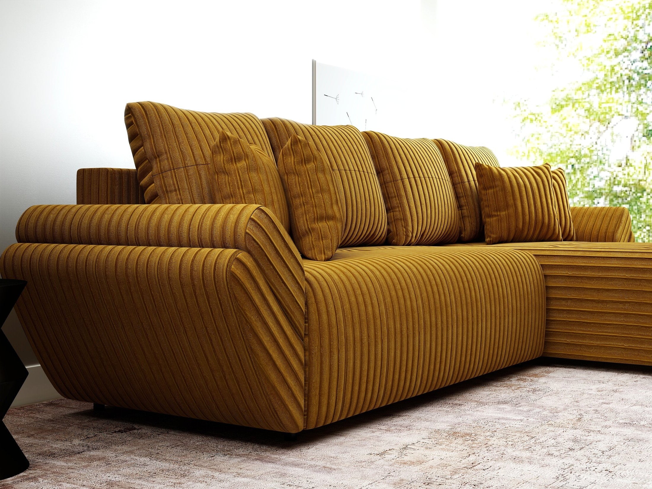 Colțar extensibil dumonde cu ladă de depozitare si sezut confortabil din spuma high-density, Berlin XL Ambience Mustar II 350x185 cm