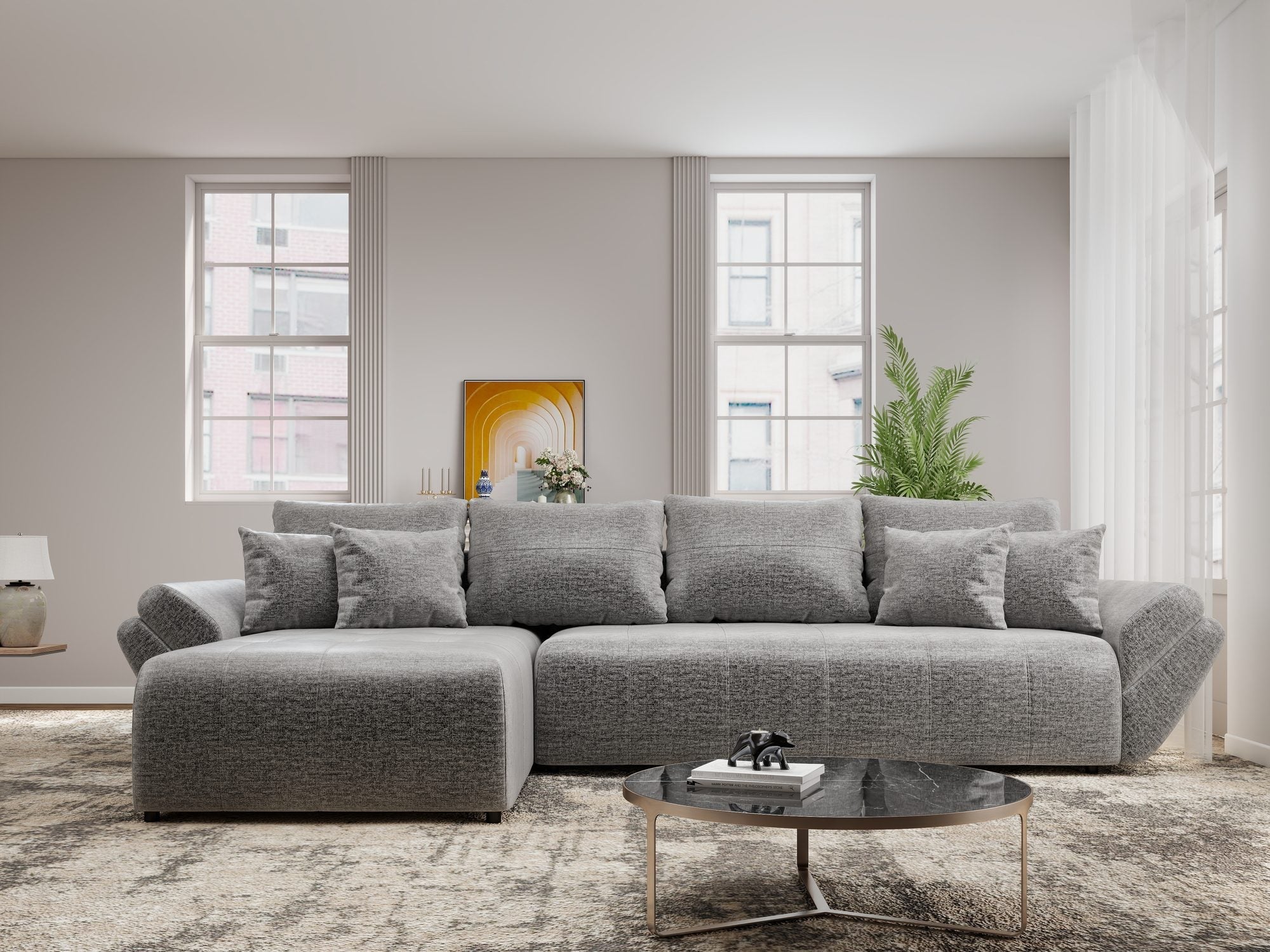 Colțar extensibil dumonde cu ladă de depozitare si sezut confortabil din spuma high-density, Berlin XL Monolith Gri 85 350x185 cm