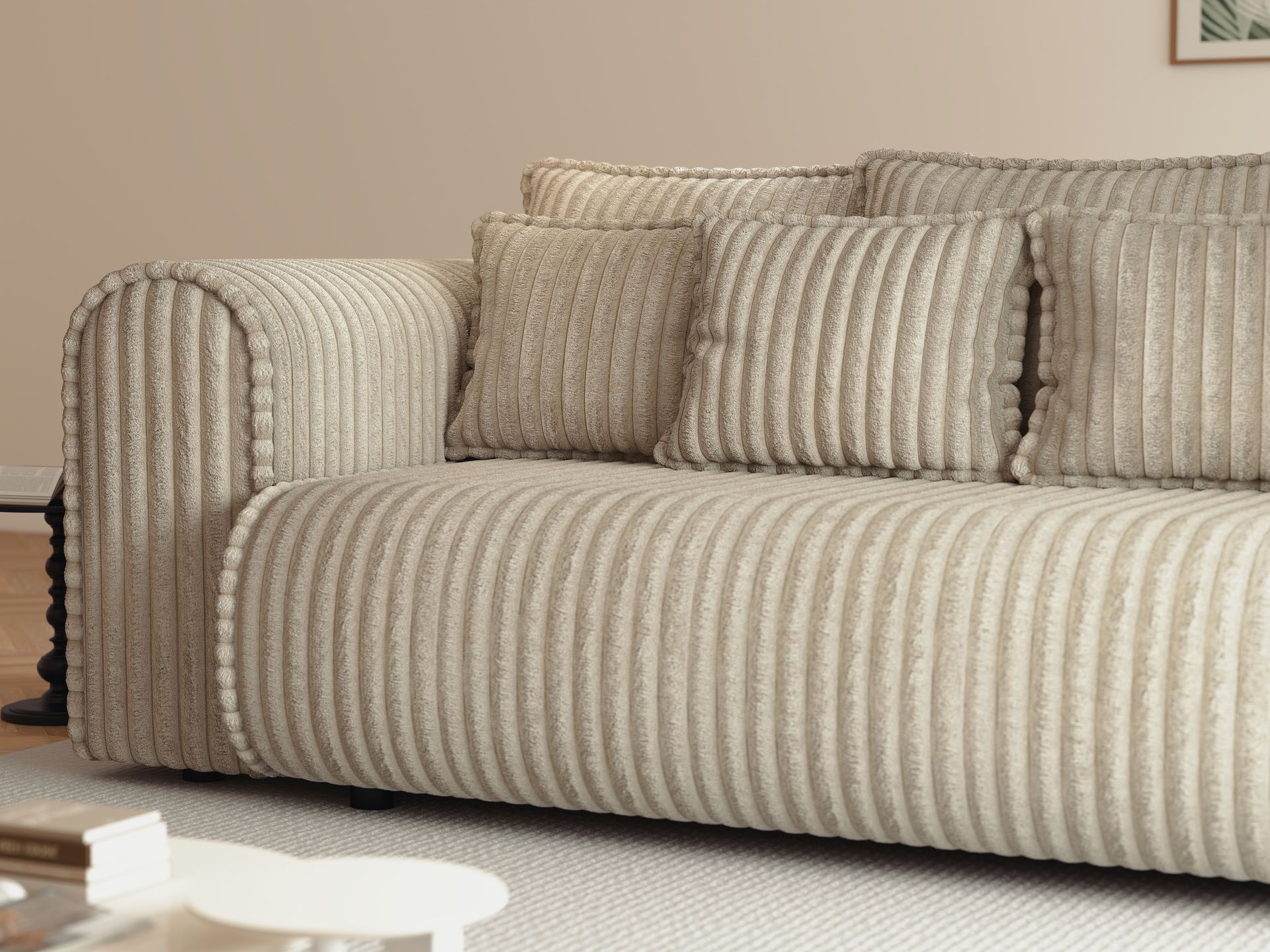 Canapea extensibilă dumonde cu ladă de depozitare si sezut confortabil din spuma high-density, Monaco Mica Tilia Bej 240x100 cm