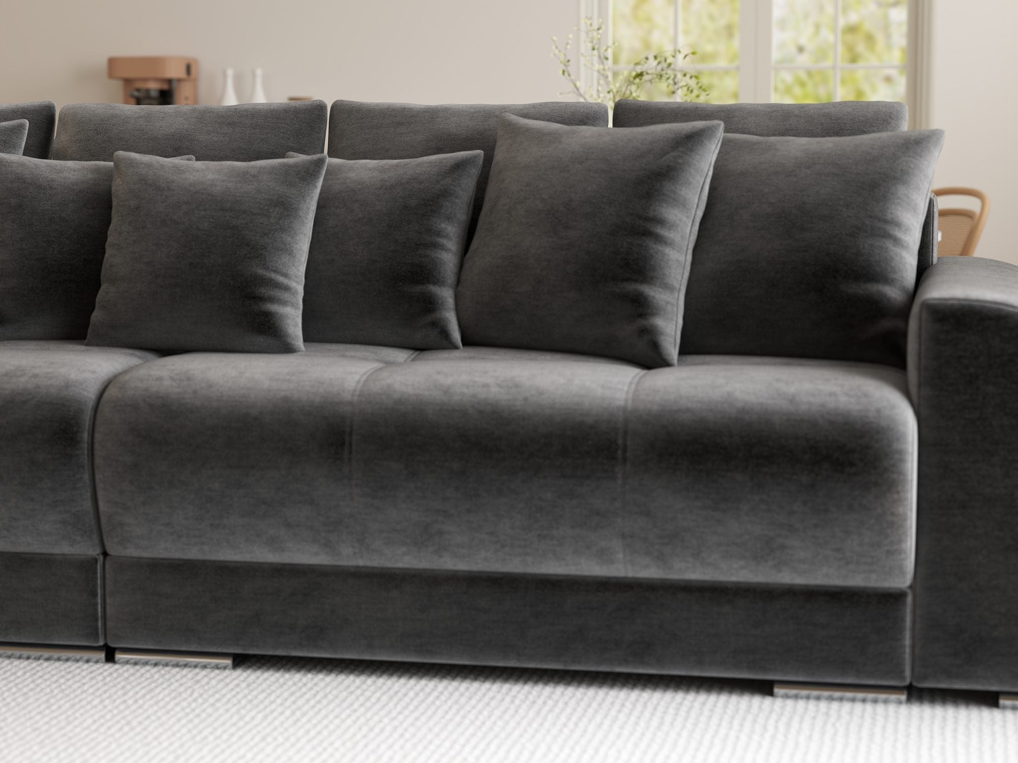 Canapea extensibilă dumonde cu 2 lăzi de depozitare si sezut confortabil din spuma high-density, Verona Monolith Gri Antracit 97 310x100 cm