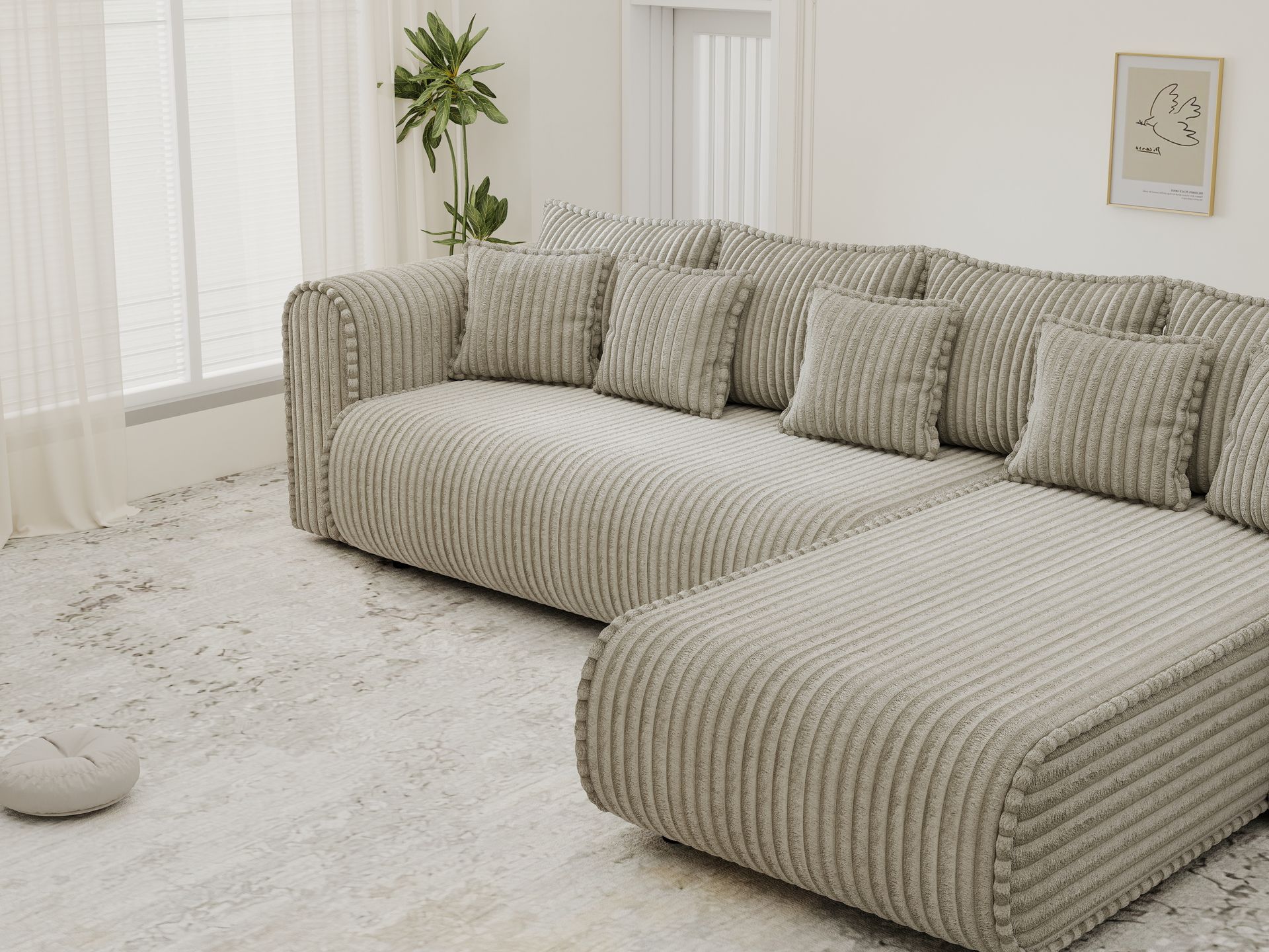 Colțar extensibil dumonde cu ladă de depozitare si sezut confortabil din spuma high-density, Monaco XL Tilia Capucino II 340x185 cm