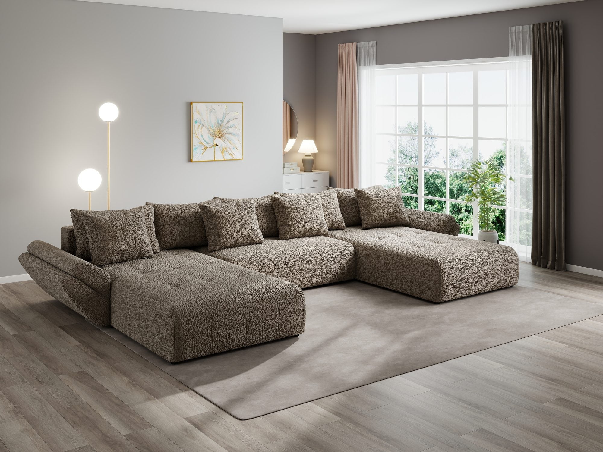 Colțar extensibil dumonde cu ladă de depozitare si sezut confortabil din spuma high-density, Berlin U Jaguar Maro Cappuccino 8 380x180 cm