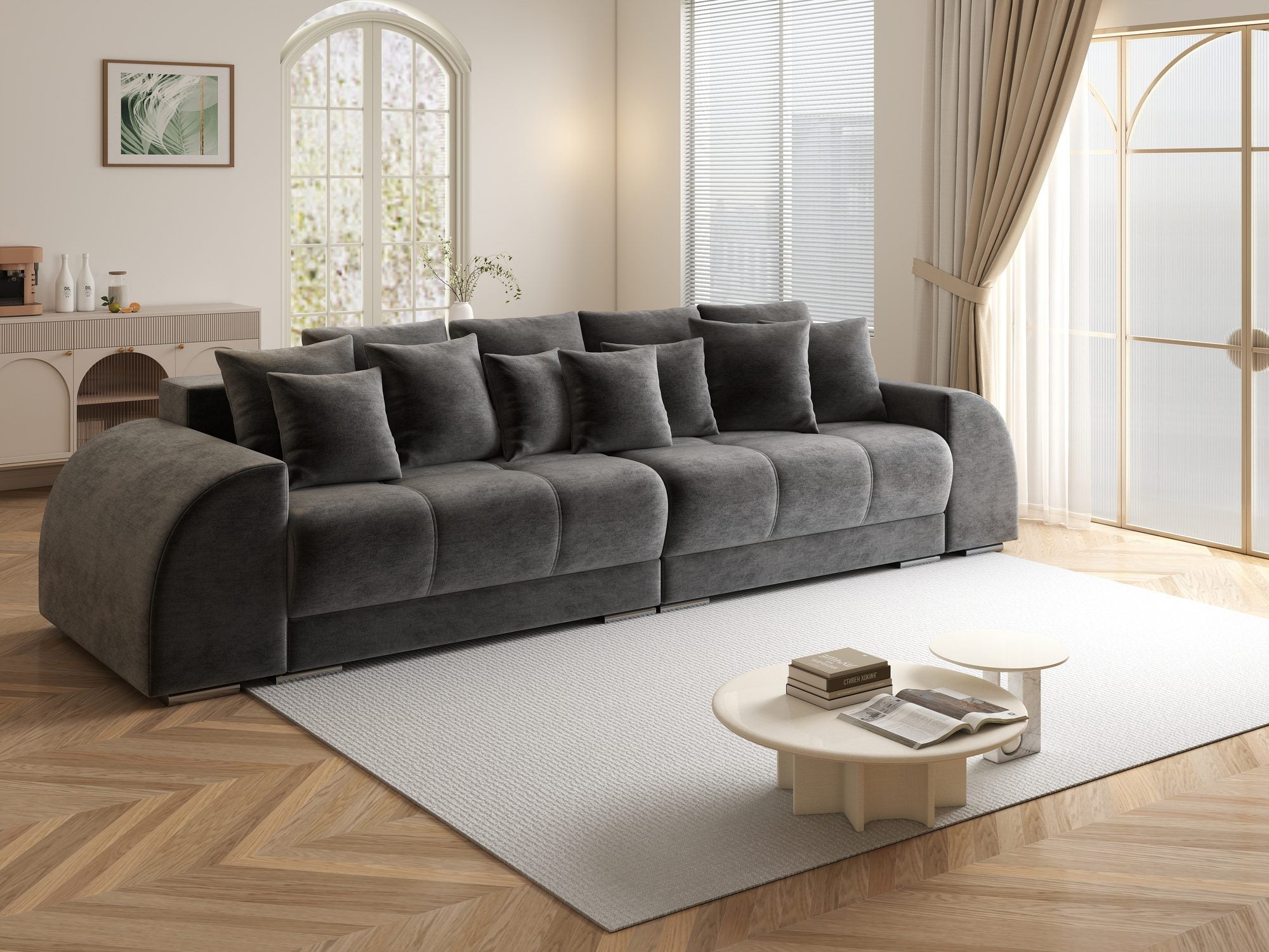 Canapea extensibilă dumonde cu 2 lăzi de depozitare si sezut confortabil din spuma high-density, Verona Monolith Gri Antracit 97 310x100 cm
