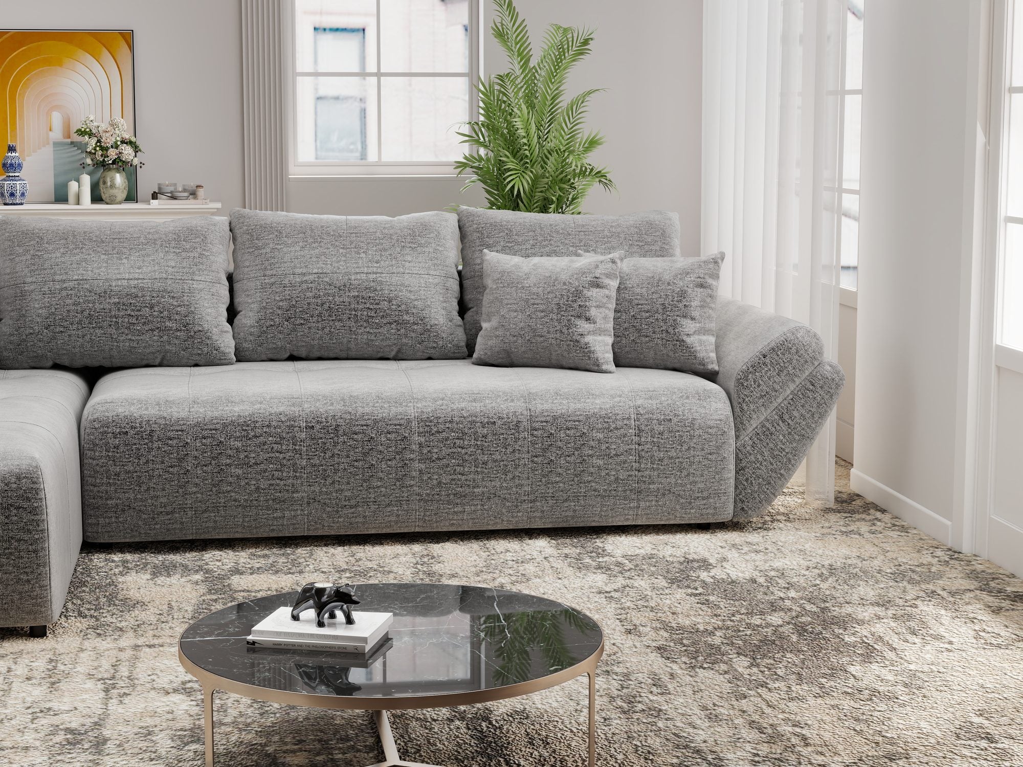 Colțar extensibil dumonde cu ladă de depozitare si sezut confortabil din spuma high-density, Berlin XL Monolith Gri 85 350x185 cm