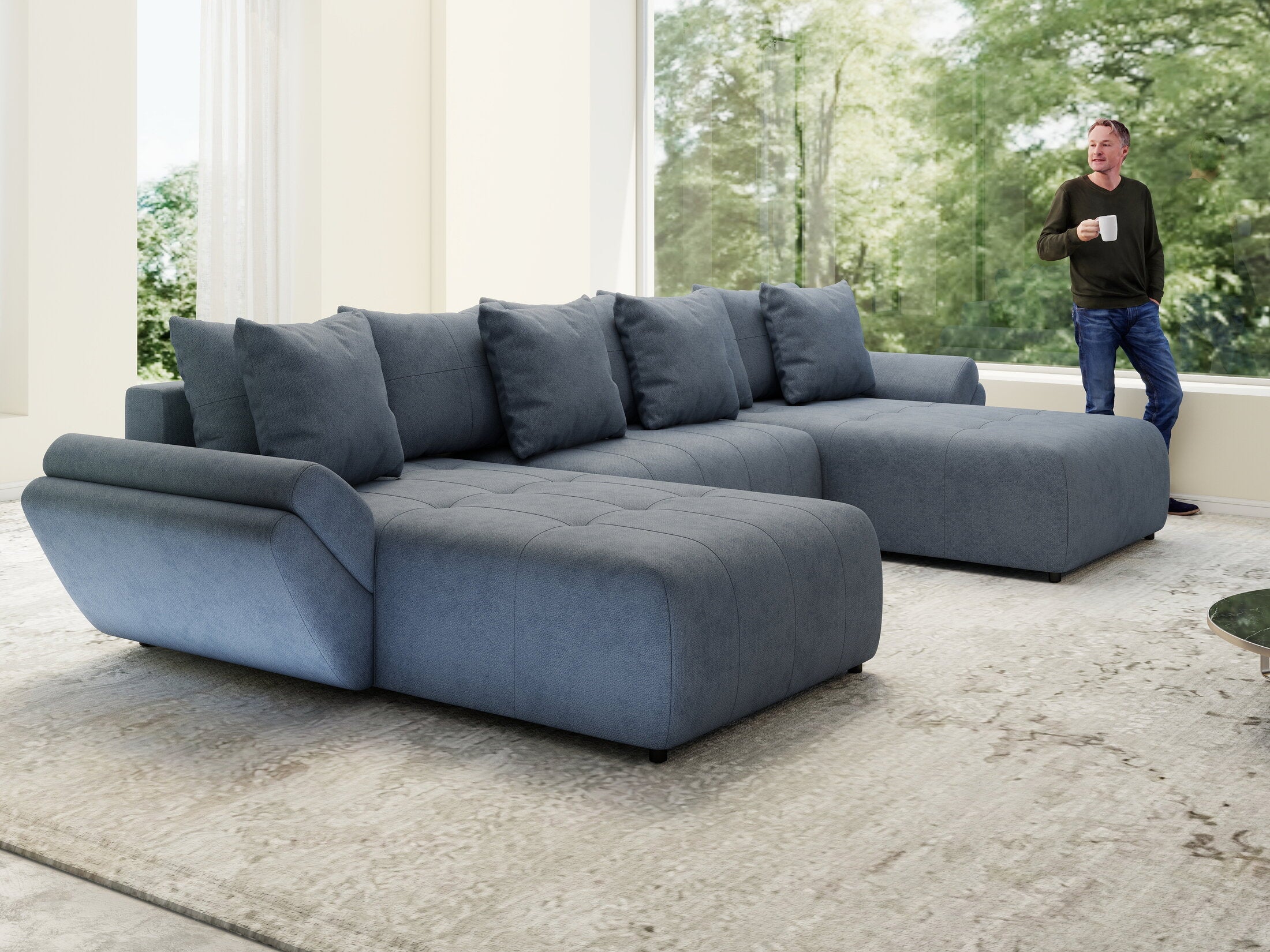 Colțar extensibil dumonde cu ladă de depozitare si sezut confortabil din spuma high-density, Berlin U Enjoy Antracit 400x185 cm