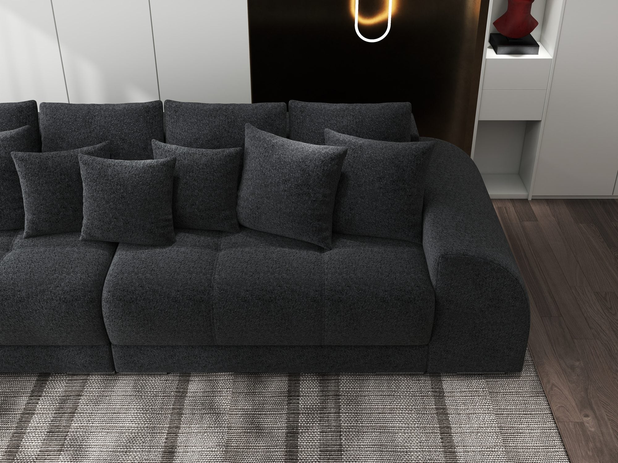 Canapea extensibilă dumonde cu 2 lăzi de depozitare si sezut confortabil din spuma high-density, Verona Monte Negru 99 310x100 cm