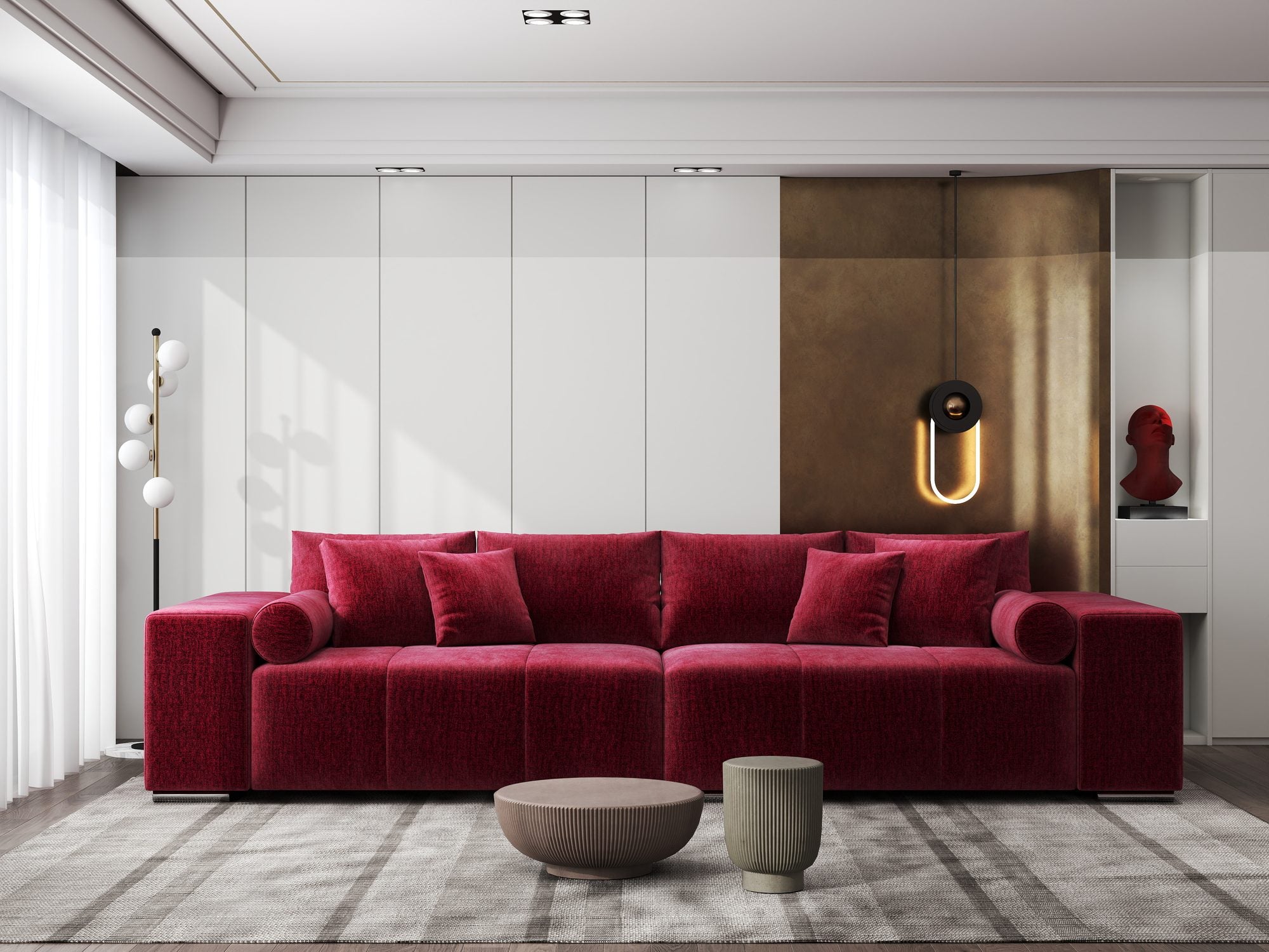 Canapea extensibilă dumonde cu ladă de depozitare si sezut confortabil din spuma high-density, Marbela XXL Monolith Rosu 59 290x100 cm