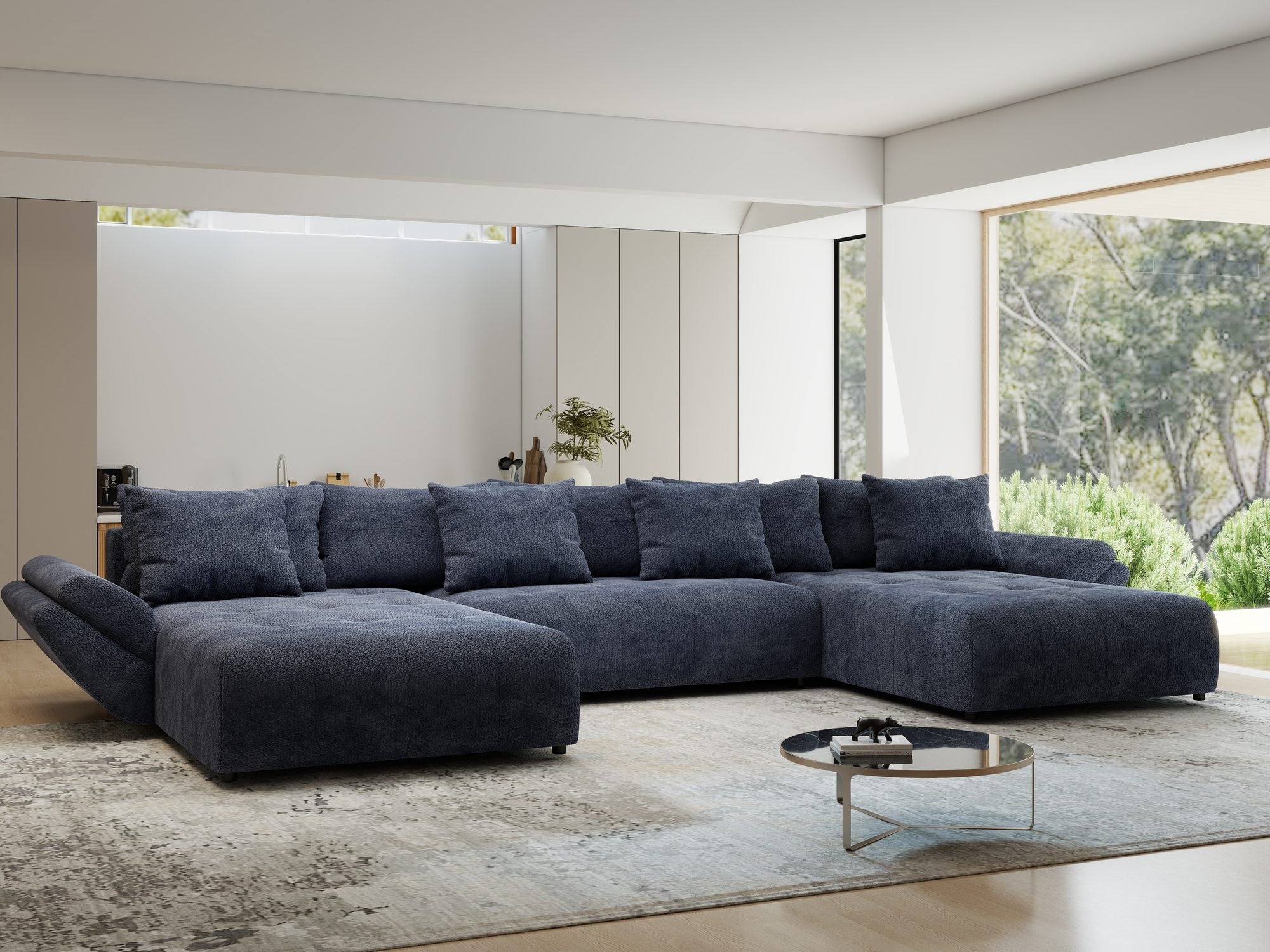 Colțar extensibil dumonde cu ladă de depozitare si sezut confortabil din spuma high-density, Berlin U Vibe Albastru 79 380x180 cm