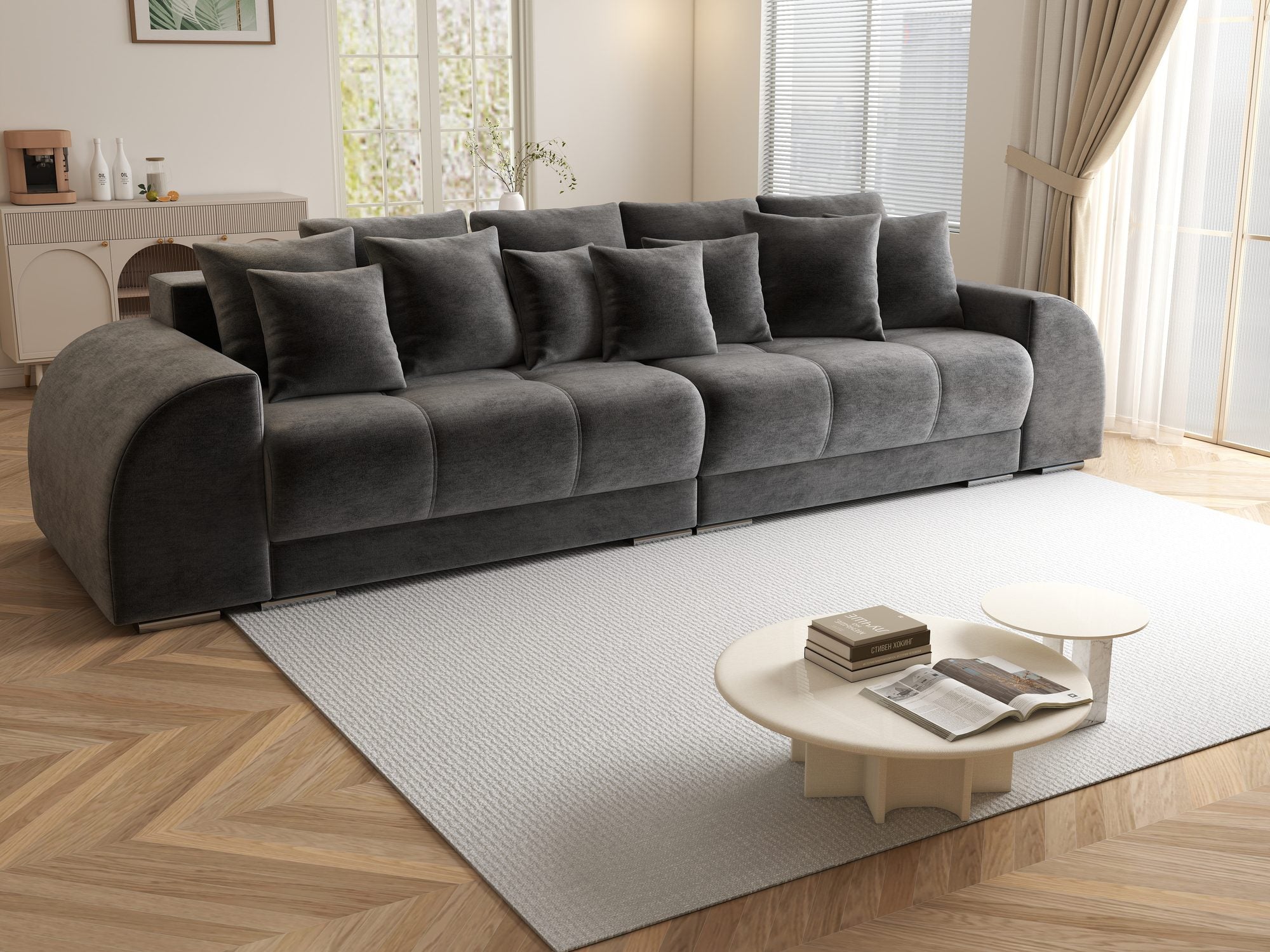 Canapea extensibilă dumonde cu 2 lăzi de depozitare si sezut confortabil din spuma high-density, Verona Monolith Gri Antracit 97 310x100 cm