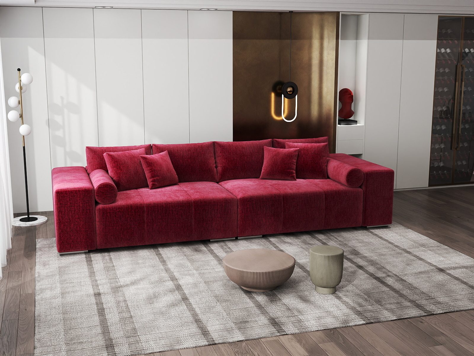 Canapea extensibilă dumonde cu ladă de depozitare si sezut confortabil din spuma high-density, Marbela XXL Monolith Rosu 59 290x100 cm