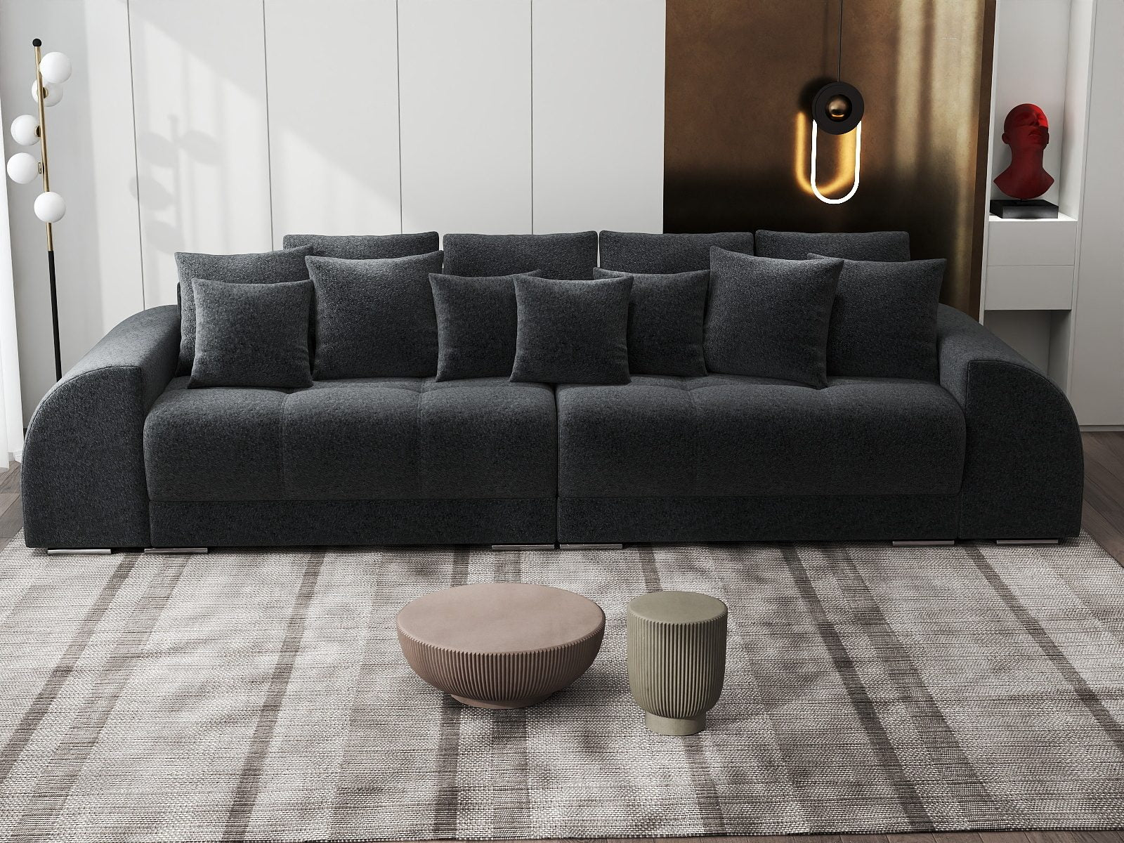 Canapea extensibilă dumonde cu 2 lăzi de depozitare si sezut confortabil din spuma high-density, Verona Monte Negru 99 310x100 cm
