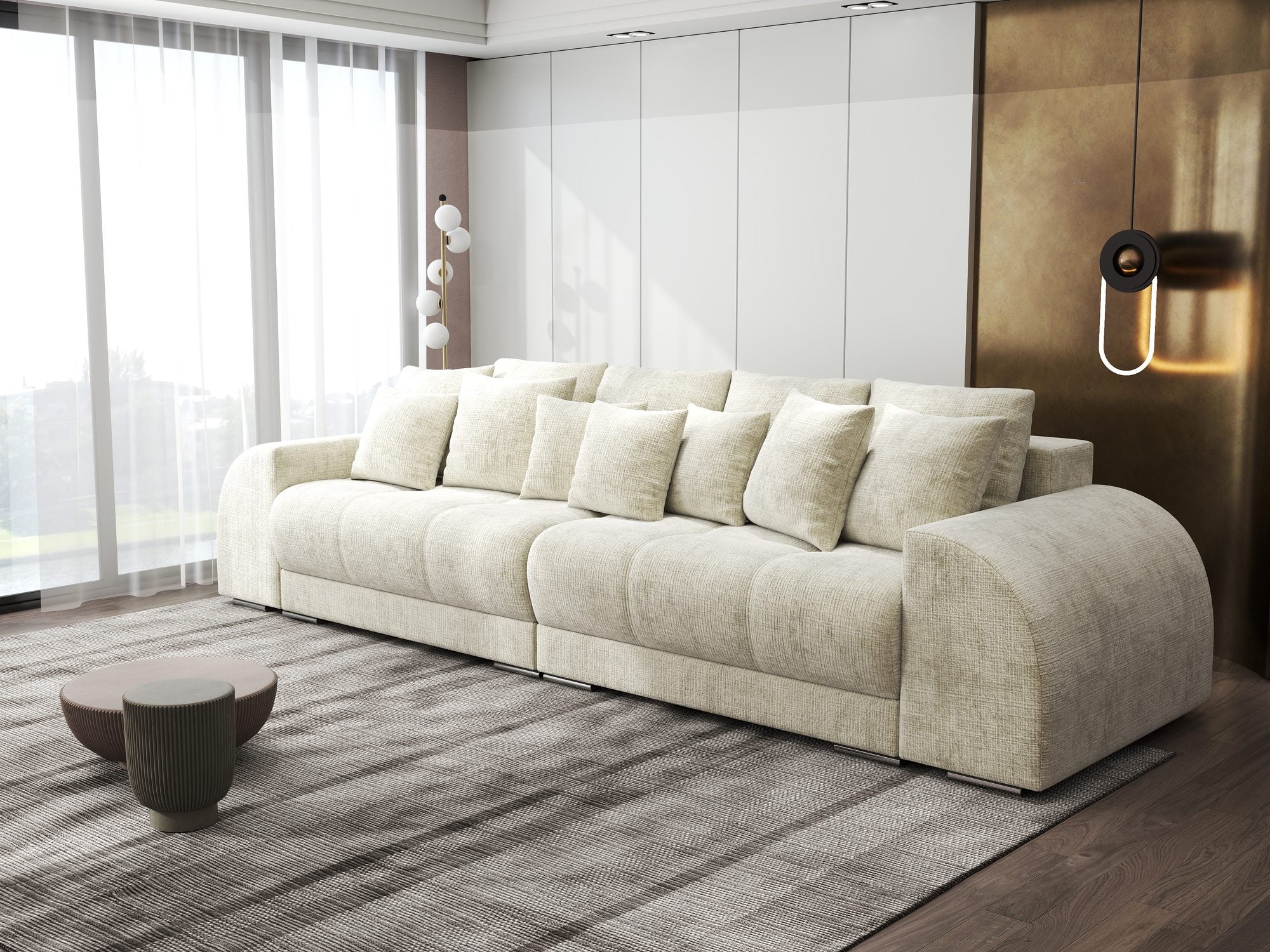 Canapea extensibilă dumonde cu 2 lăzi de depozitare si sezut confortabil din spuma high-density, Verona Cremona Alb 1 310x100 cm
