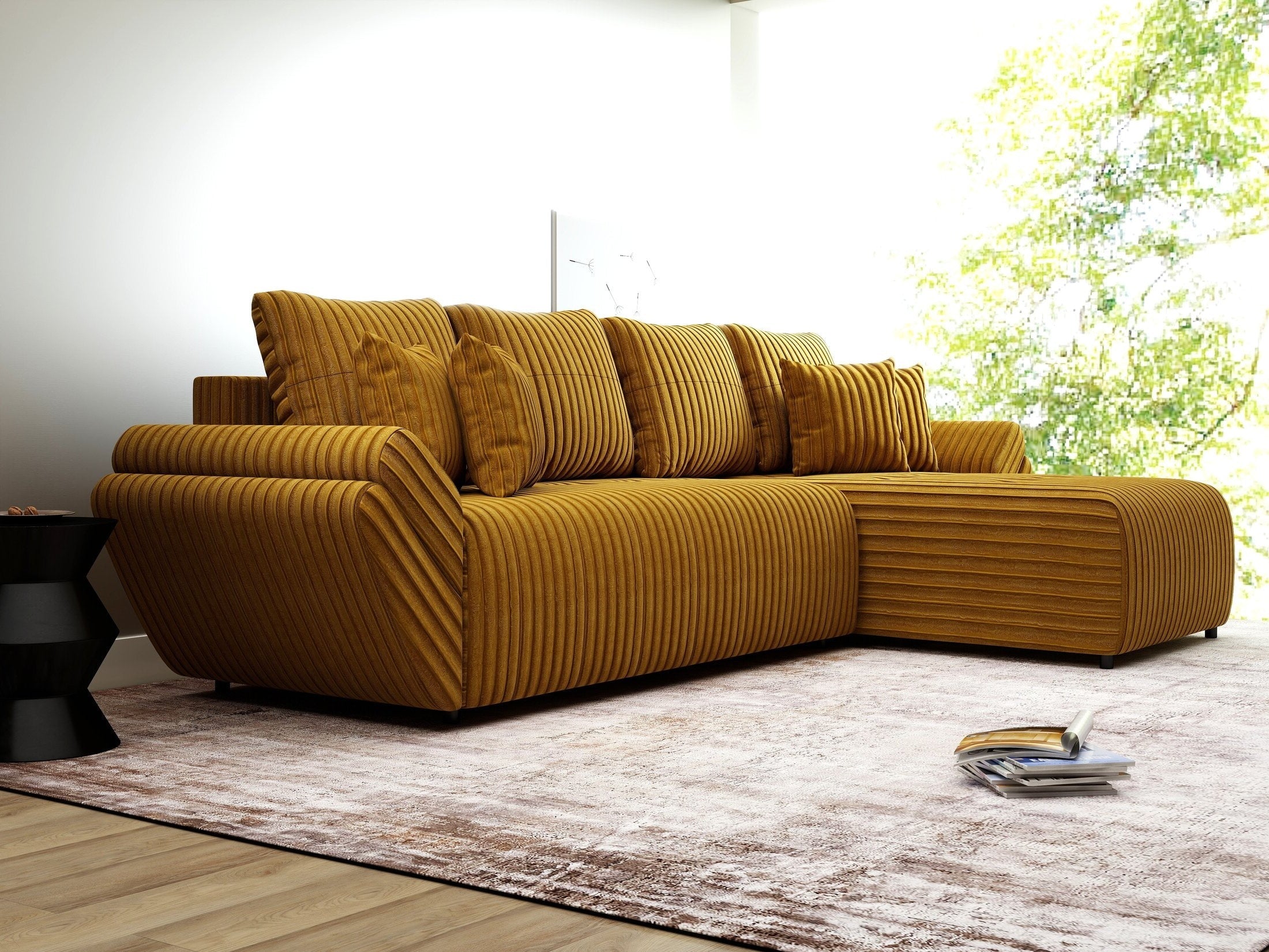 Colțar extensibil dumonde cu ladă de depozitare si sezut confortabil din spuma high-density, Berlin XL Ambience Mustar II 350x185 cm