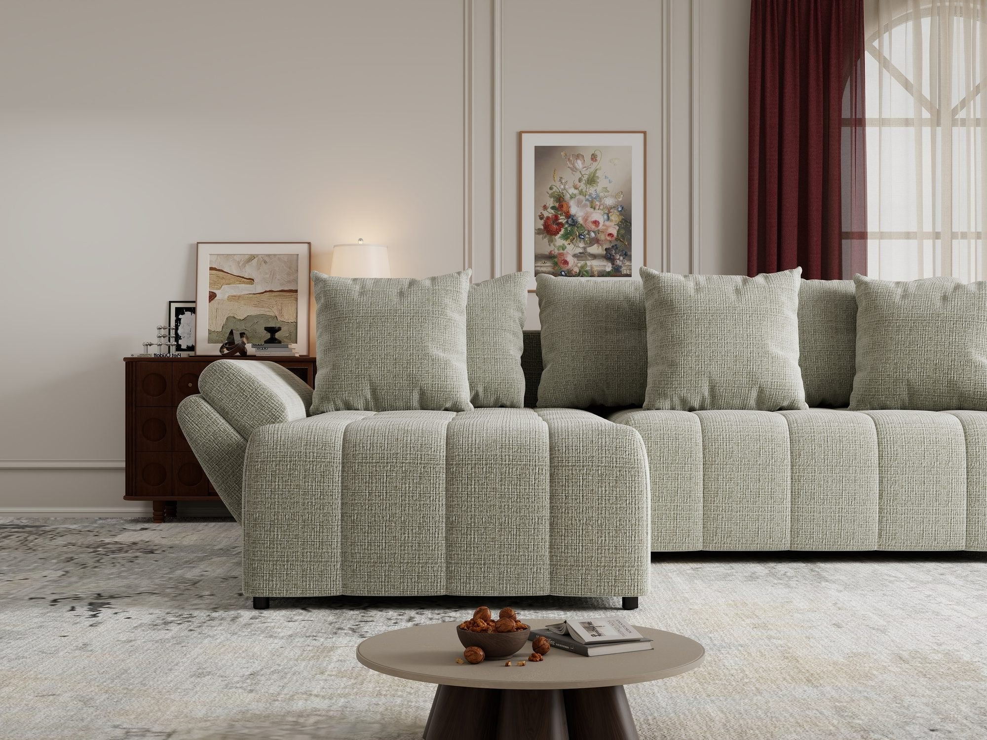 Colțar extensibil dumonde cu ladă de depozitare si sezut confortabil din spuma high-density, Berlin Cremona Bej 04 280x185 cm