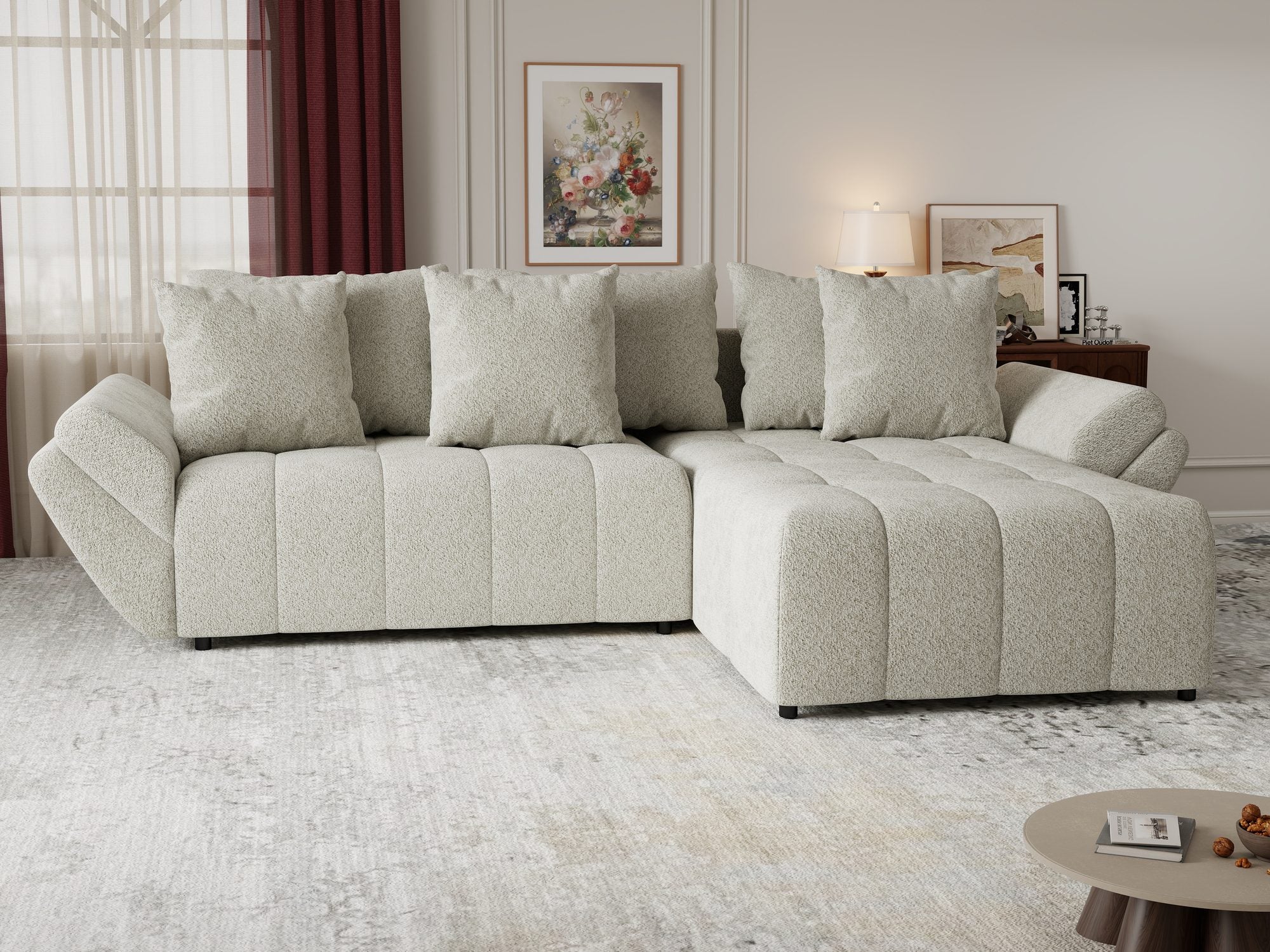 Colțar extensibil dumonde cu ladă de depozitare si sezut confortabil din spuma high-density, Berlin Arena Bej 20 II 280x185 cm