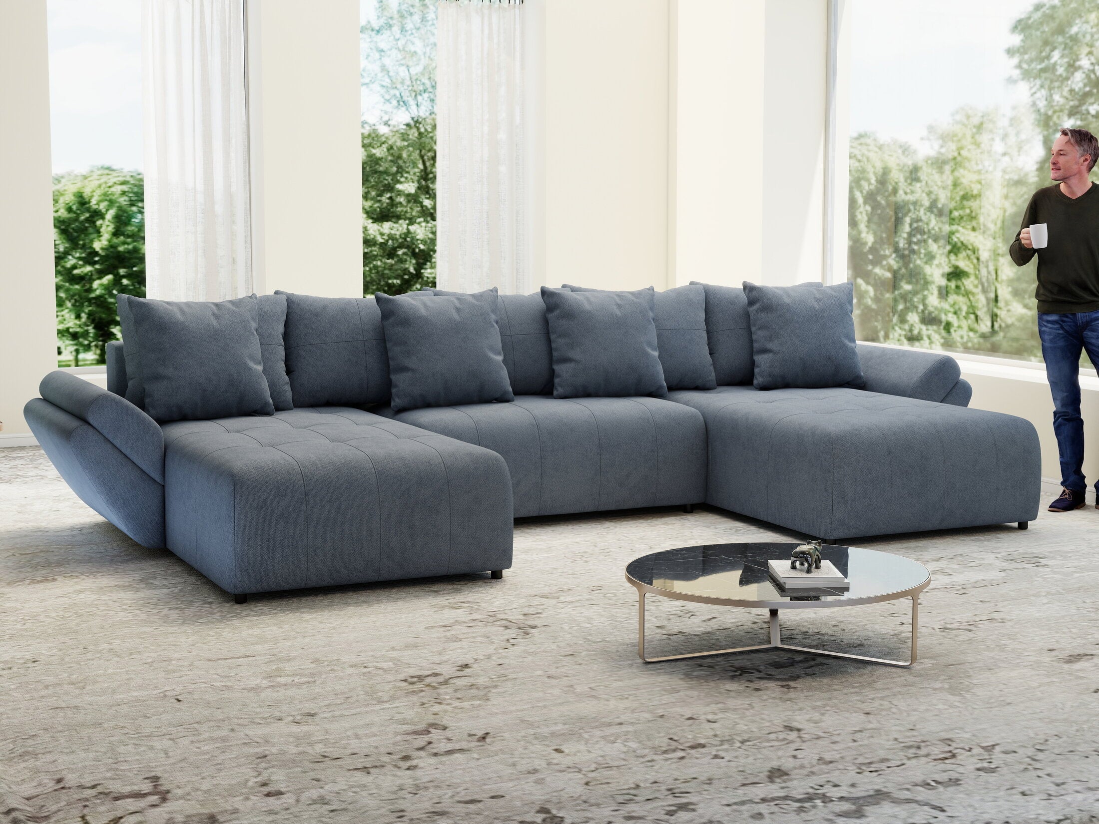 Colțar extensibil dumonde cu ladă de depozitare si sezut confortabil din spuma high-density, Berlin U Enjoy Antracit 400x185 cm