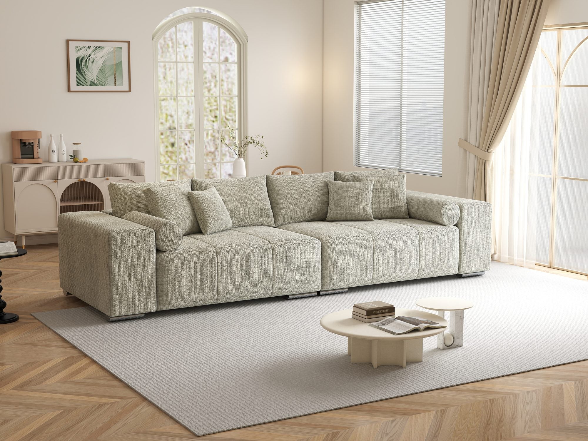 Canapea extensibilă dumonde cu ladă de depozitare si sezut confortabil din spuma high-density, Marbela XXL Cremona Bej 04 290x100 cm