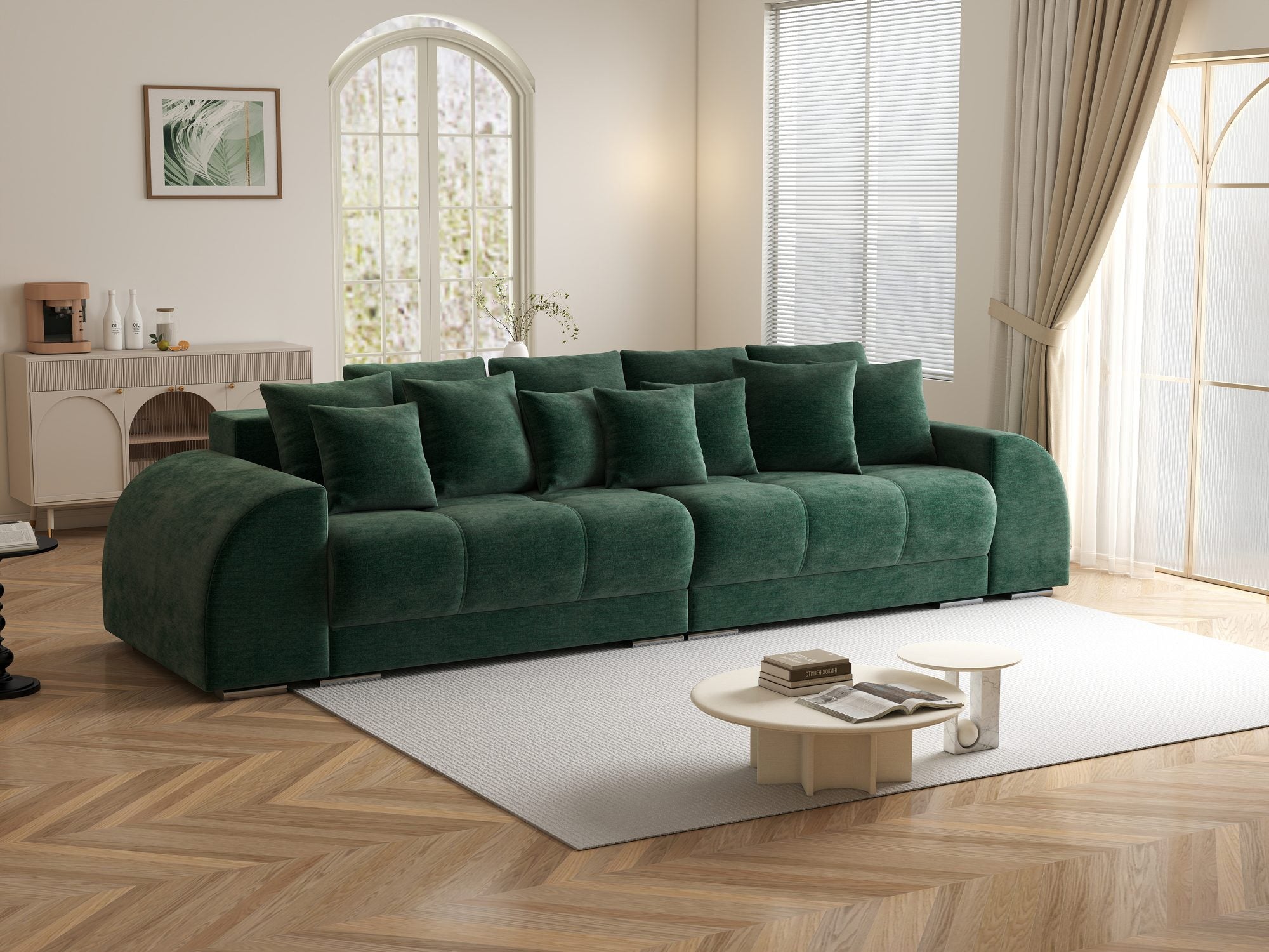 Canapea extensibilă dumonde cu 2 lăzi de depozitare si sezut confortabil din spuma high-density, Verona Monolith Verde 37 310x100 cm