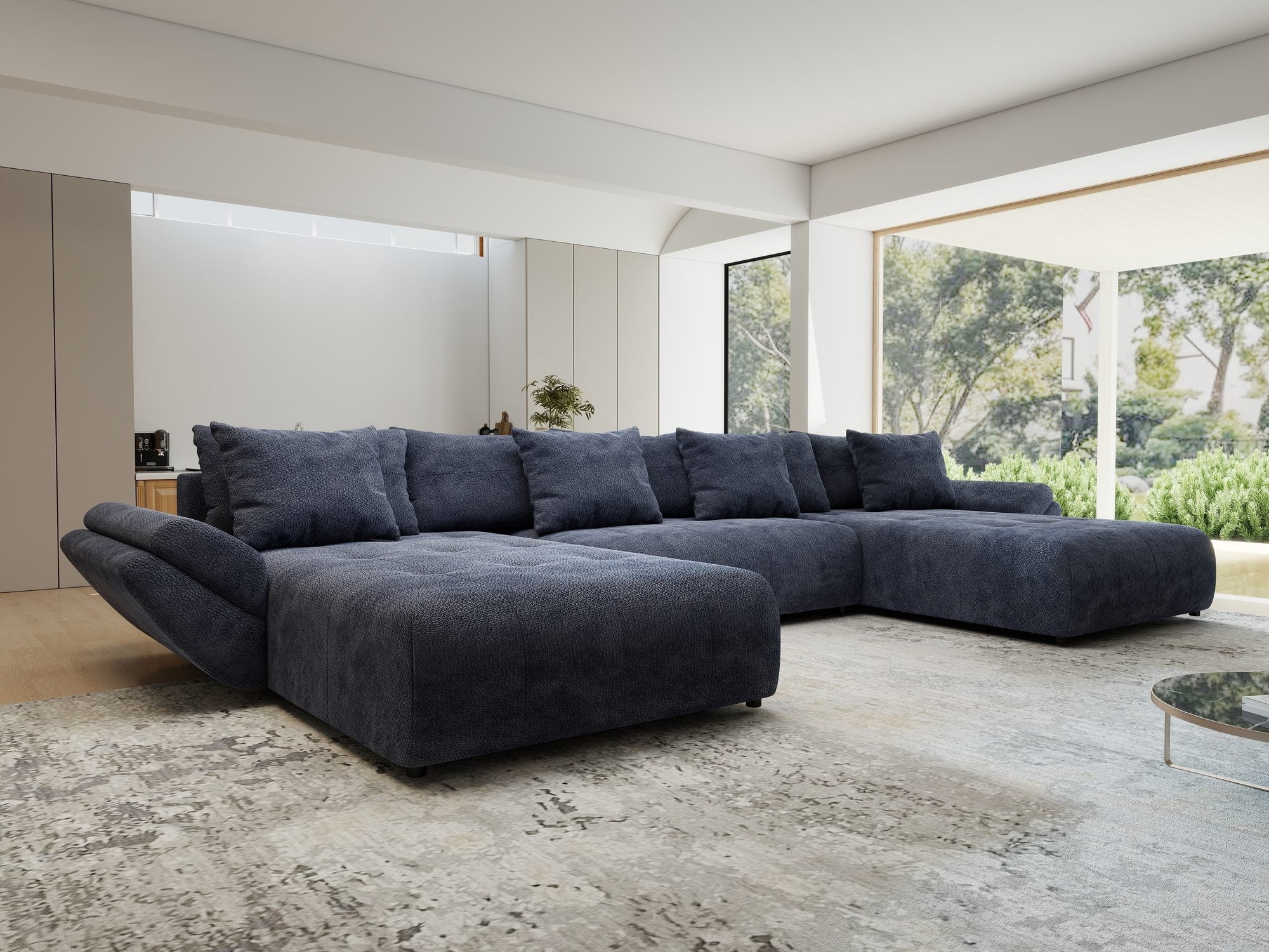 Colțar extensibil dumonde cu ladă de depozitare si sezut confortabil din spuma high-density, Berlin U Vibe Albastru 79 380x180 cm