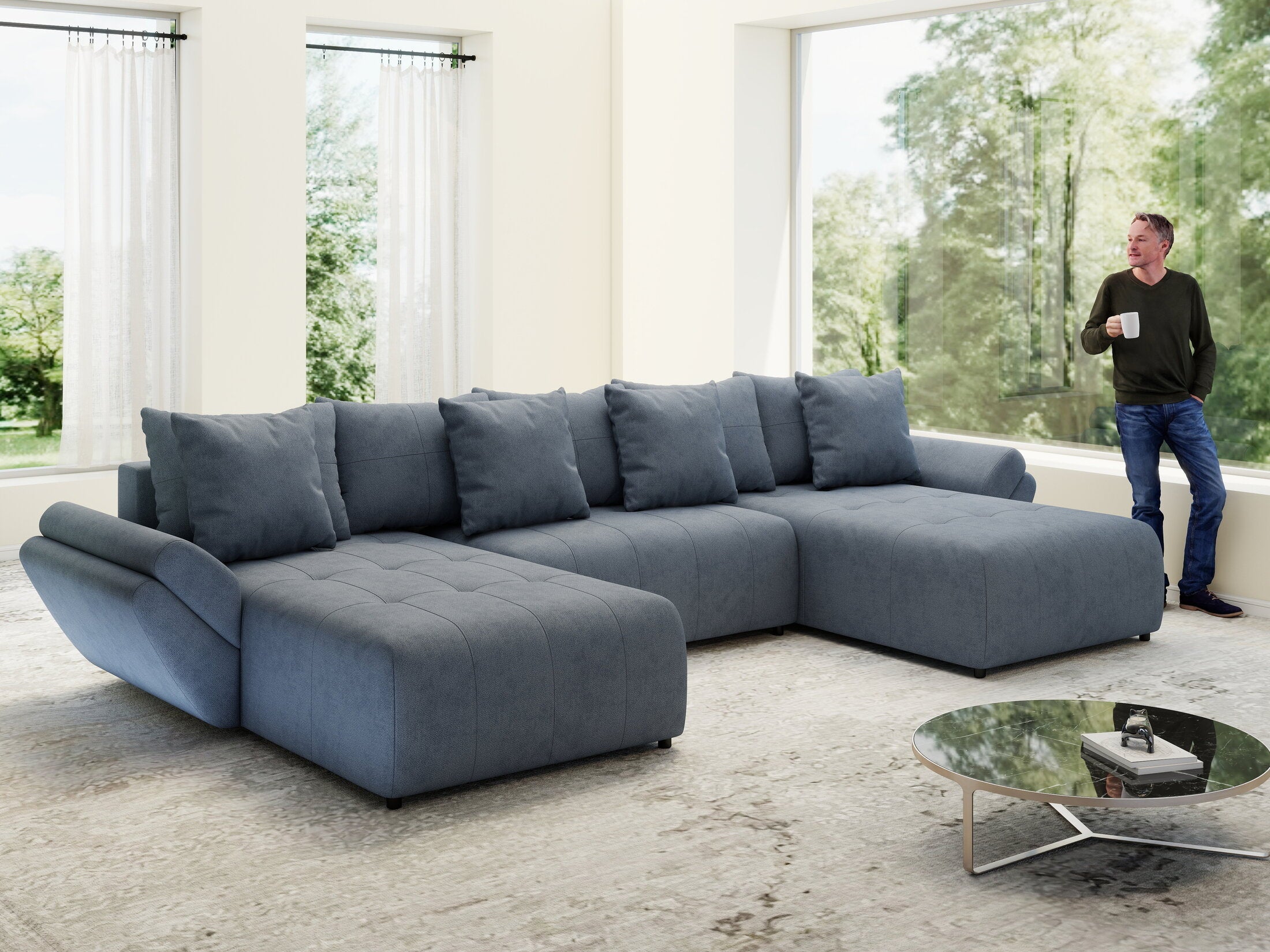 Colțar extensibil dumonde cu ladă de depozitare si sezut confortabil din spuma high-density, Berlin U Enjoy Antracit 400x185 cm