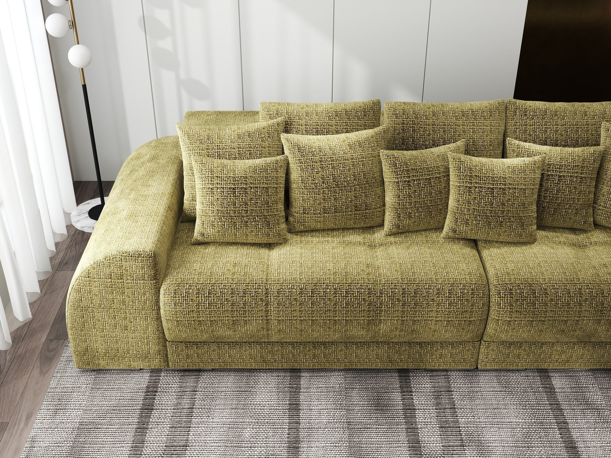 Canapea extensibilă dumonde cu 2 lăzi de depozitare si sezut confortabil din spuma high-density, Verona Cremona Olive 38 310x100 cm