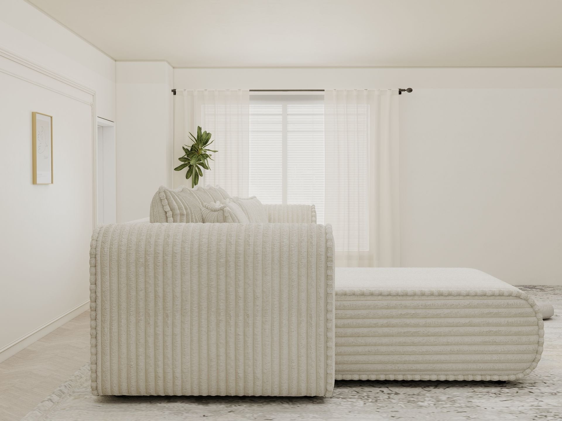 Colțar extensibil dumonde cu ladă de depozitare si sezut confortabil din spuma high-density, Monaco XL Tilia Crem 340x185 cm