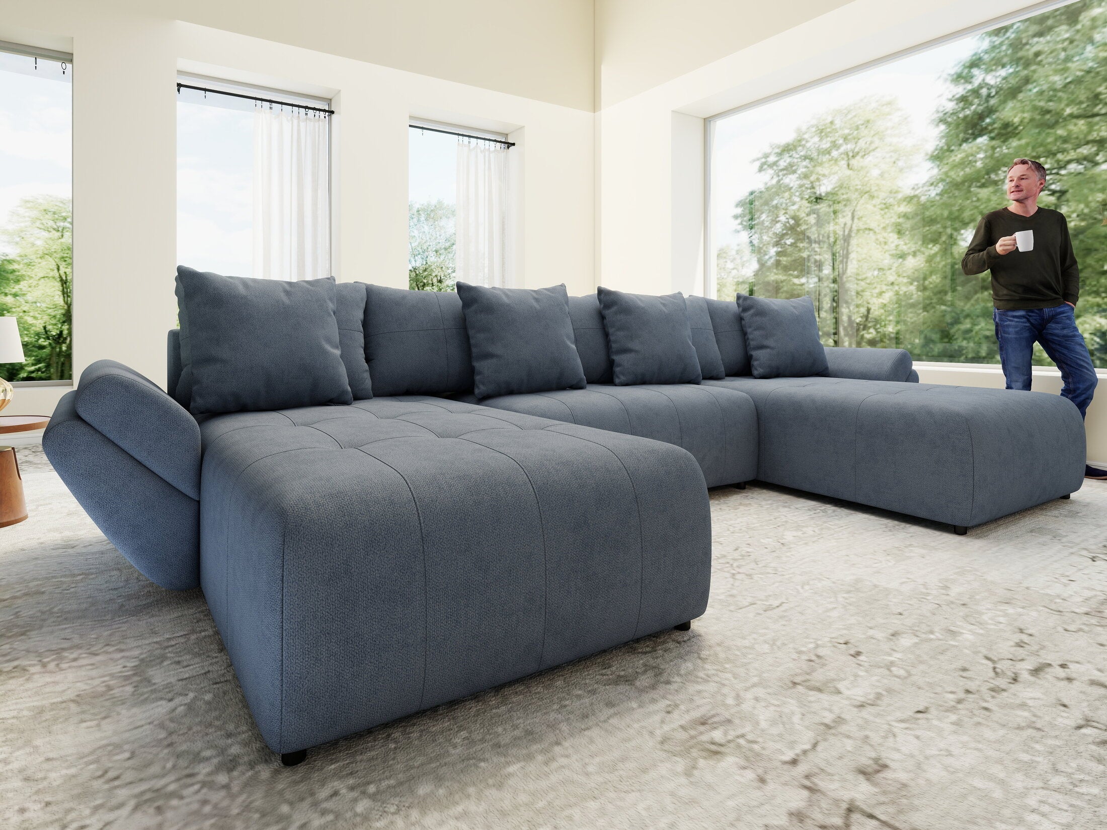 Colțar extensibil dumonde cu ladă de depozitare si sezut confortabil din spuma high-density, Berlin U Enjoy Antracit 400x185 cm