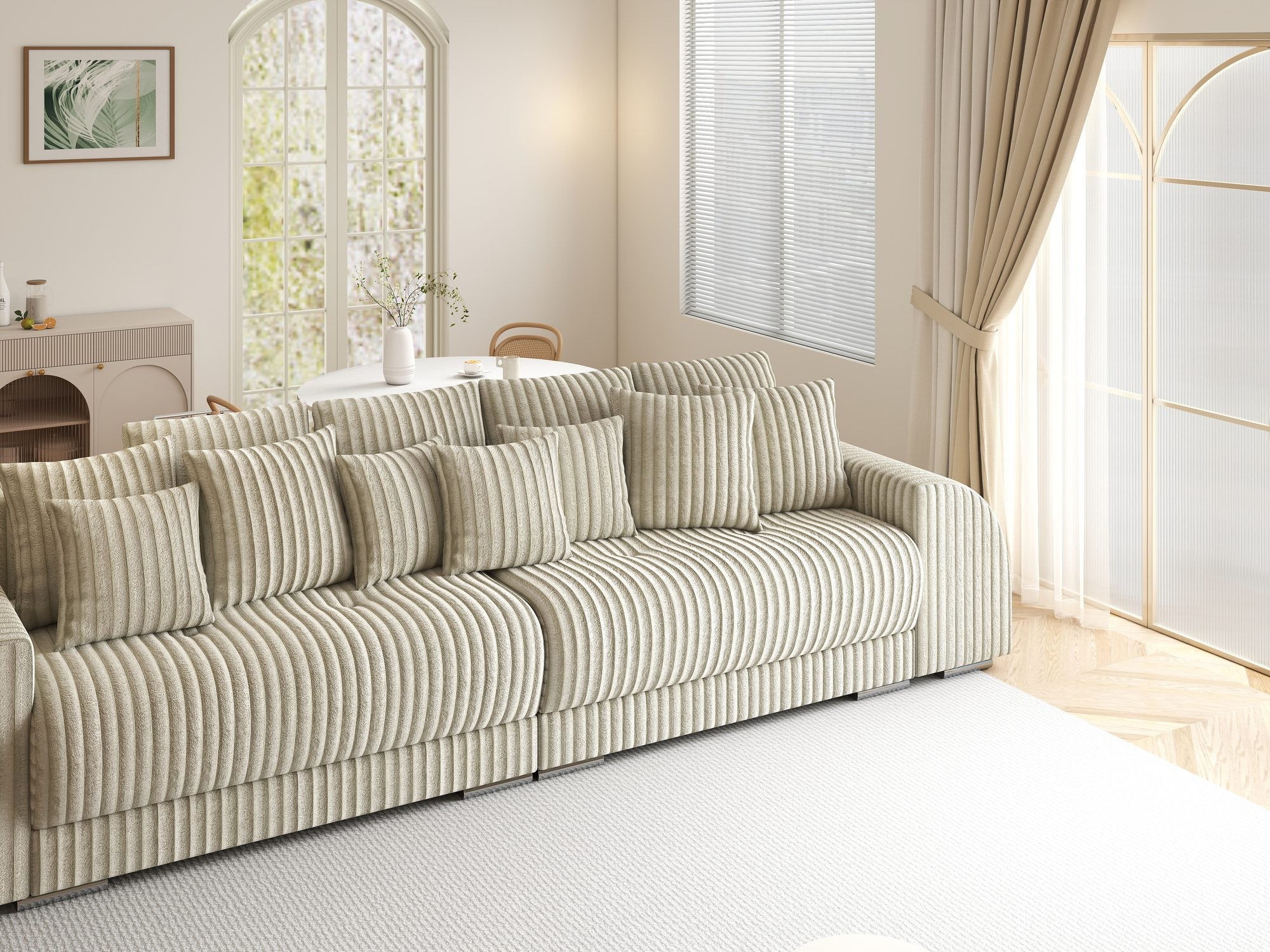 Canapea extensibilă dumonde cu 2 lăzi de depozitare si sezut confortabil din spuma high-density, Verona Tilia Bej 08 310x100 cm