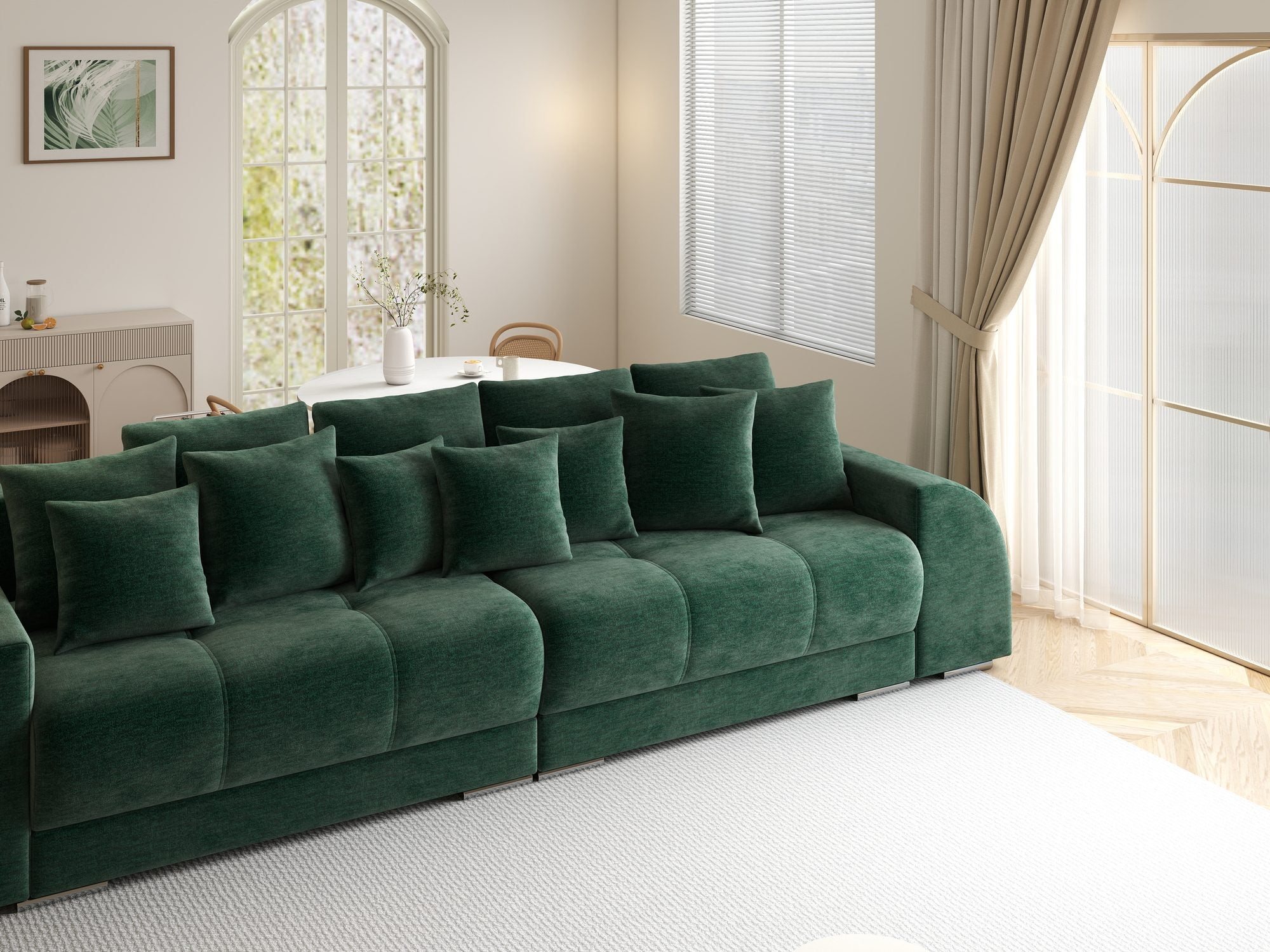 Canapea extensibilă dumonde cu 2 lăzi de depozitare si sezut confortabil din spuma high-density, Verona Monolith Verde 37 310x100 cm