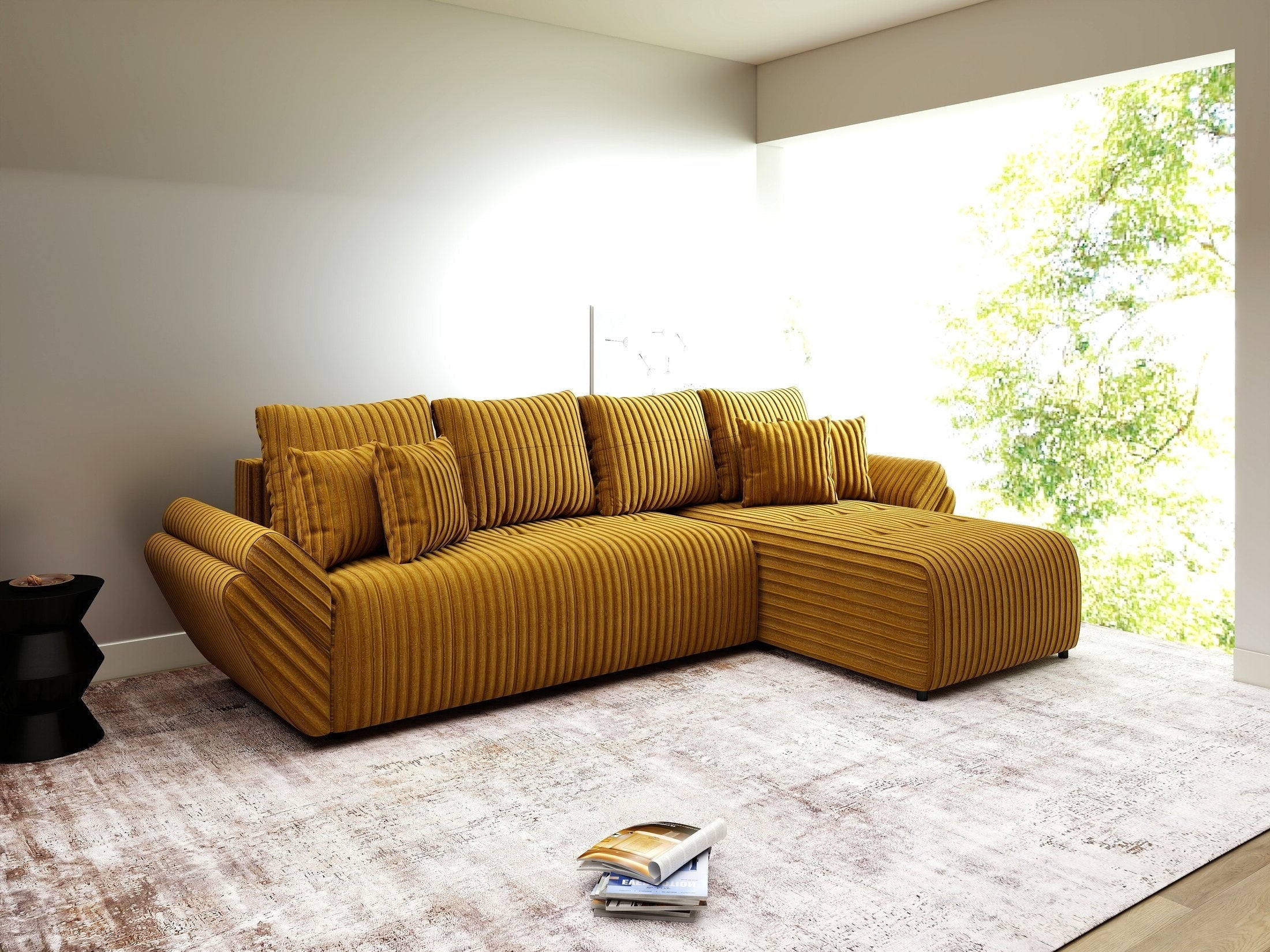 Colțar extensibil dumonde cu ladă de depozitare si sezut confortabil din spuma high-density, Berlin XL Ambience Mustar II 350x185 cm