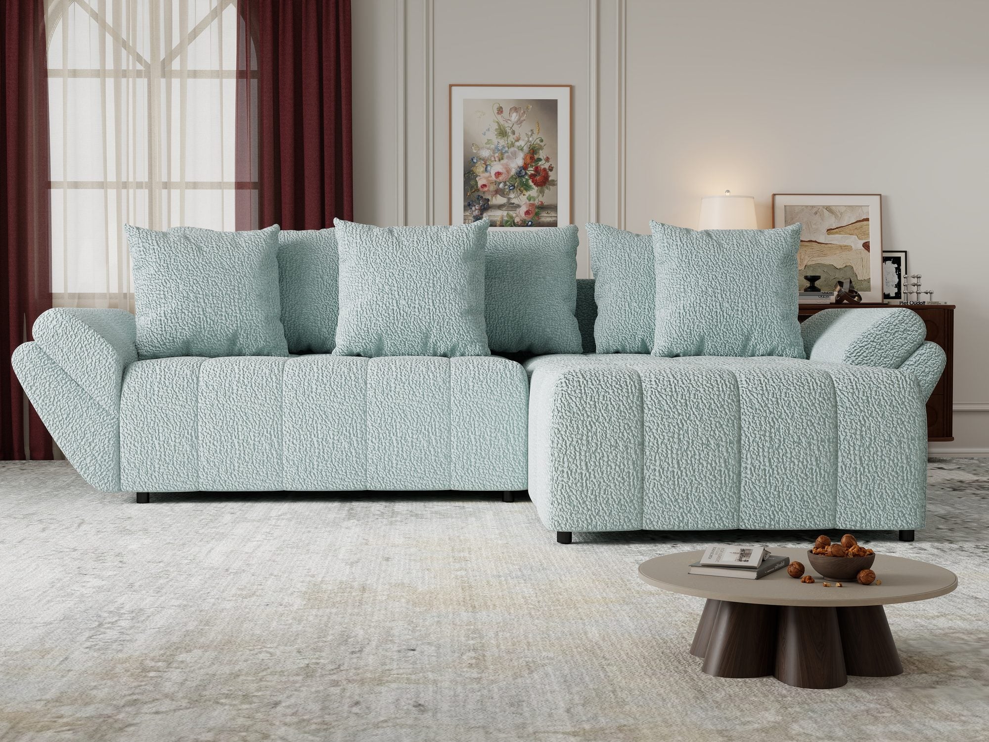 Colțar extensibil dumonde cu ladă de depozitare si sezut confortabil din spuma high-density, Berlin Jaguar Verde Mint 16 II 280x185 cm