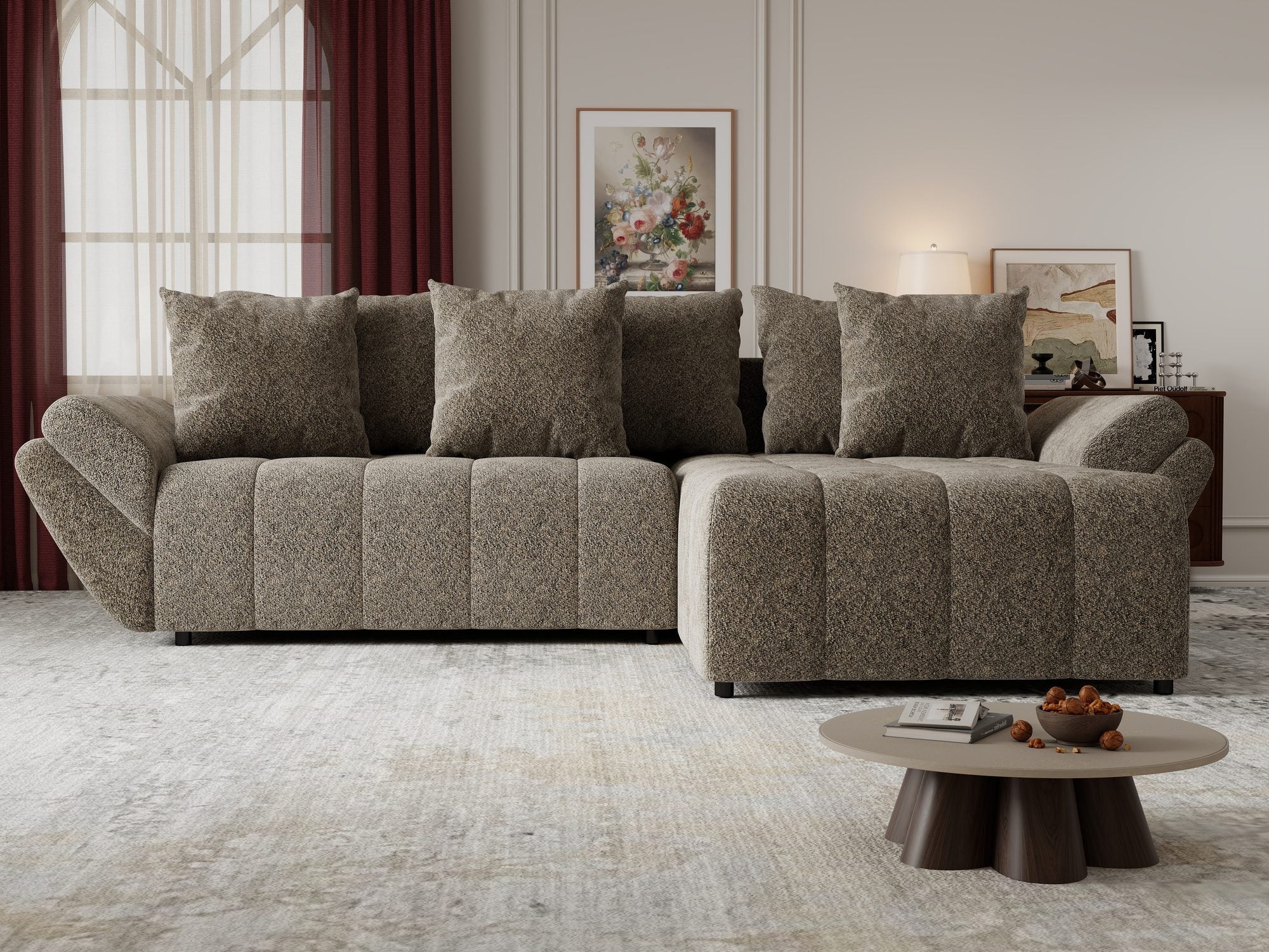 Colțar extensibil dumonde cu ladă de depozitare si sezut confortabil din spuma high-density, Berlin Arena Bej 4 II 280x185 cm