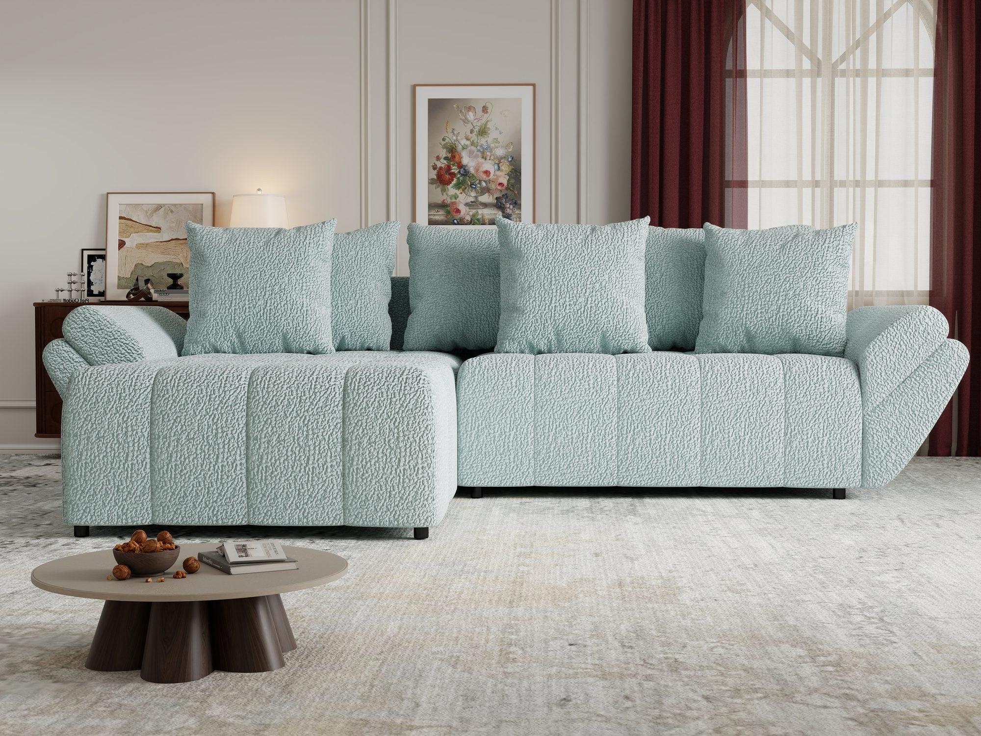 Colțar extensibil dumonde cu ladă de depozitare si sezut confortabil din spuma high-density, Berlin Jaguar Verde Mint 16 280x185 cm