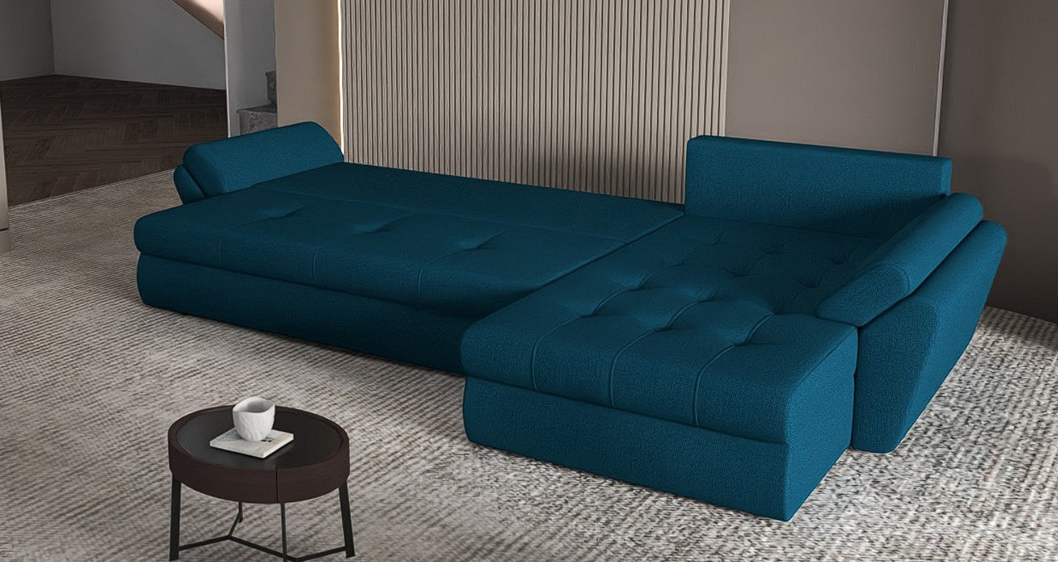 Colțar extensibil dumonde cu ladă de depozitare si sezut confortabil din spuma HR, Loana XL Enjoy Petrol 335x185 cm Fabrica