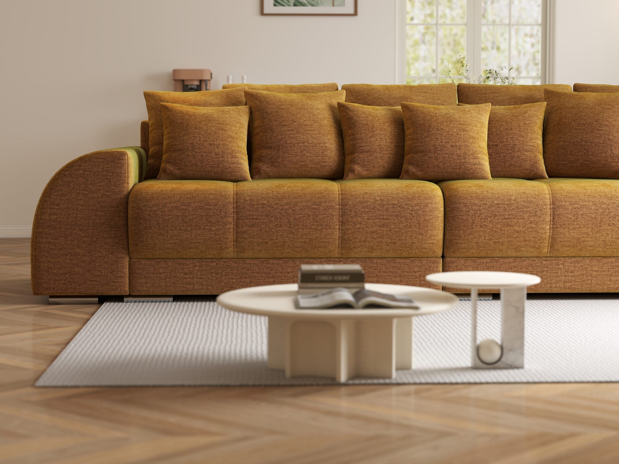 Canapea extensibilă dumonde cu 2 lăzi de depozitare si sezut confortabil din spuma high-density, Verona Monolith Mustar 48 310x100 cm