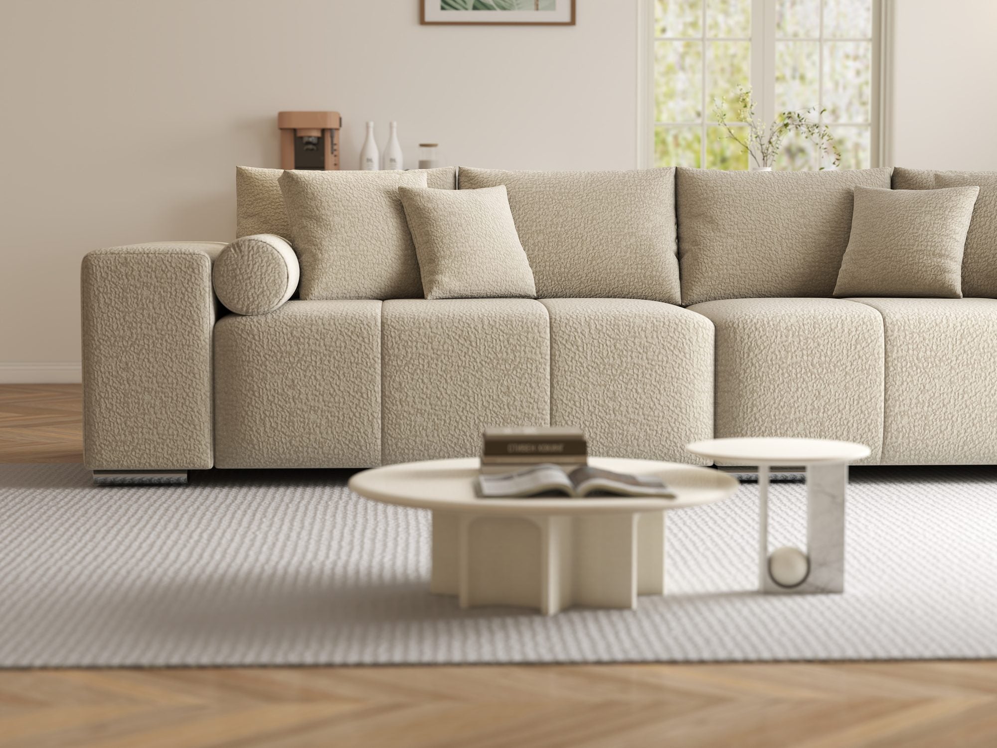 Canapea extensibilă dumonde cu ladă de depozitare si sezut confortabil din spuma high-density, Marbela XXL Jaguar Bej 4 290x100 cm
