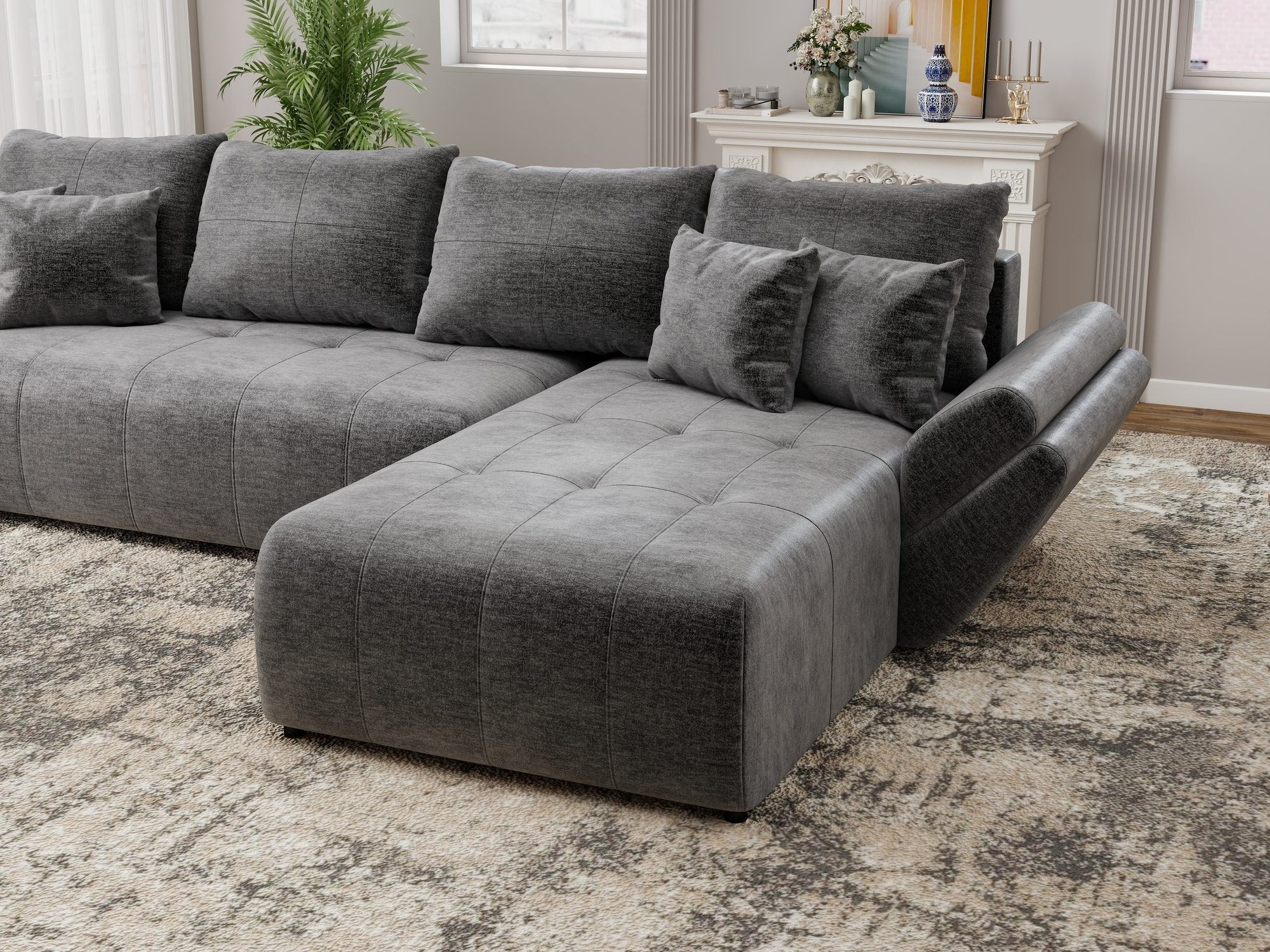 Colțar extensibil dumonde cu ladă de depozitare si sezut confortabil din spuma high-density, Berlin XL Monolith Gri Antracit 97 II 350x185 cm