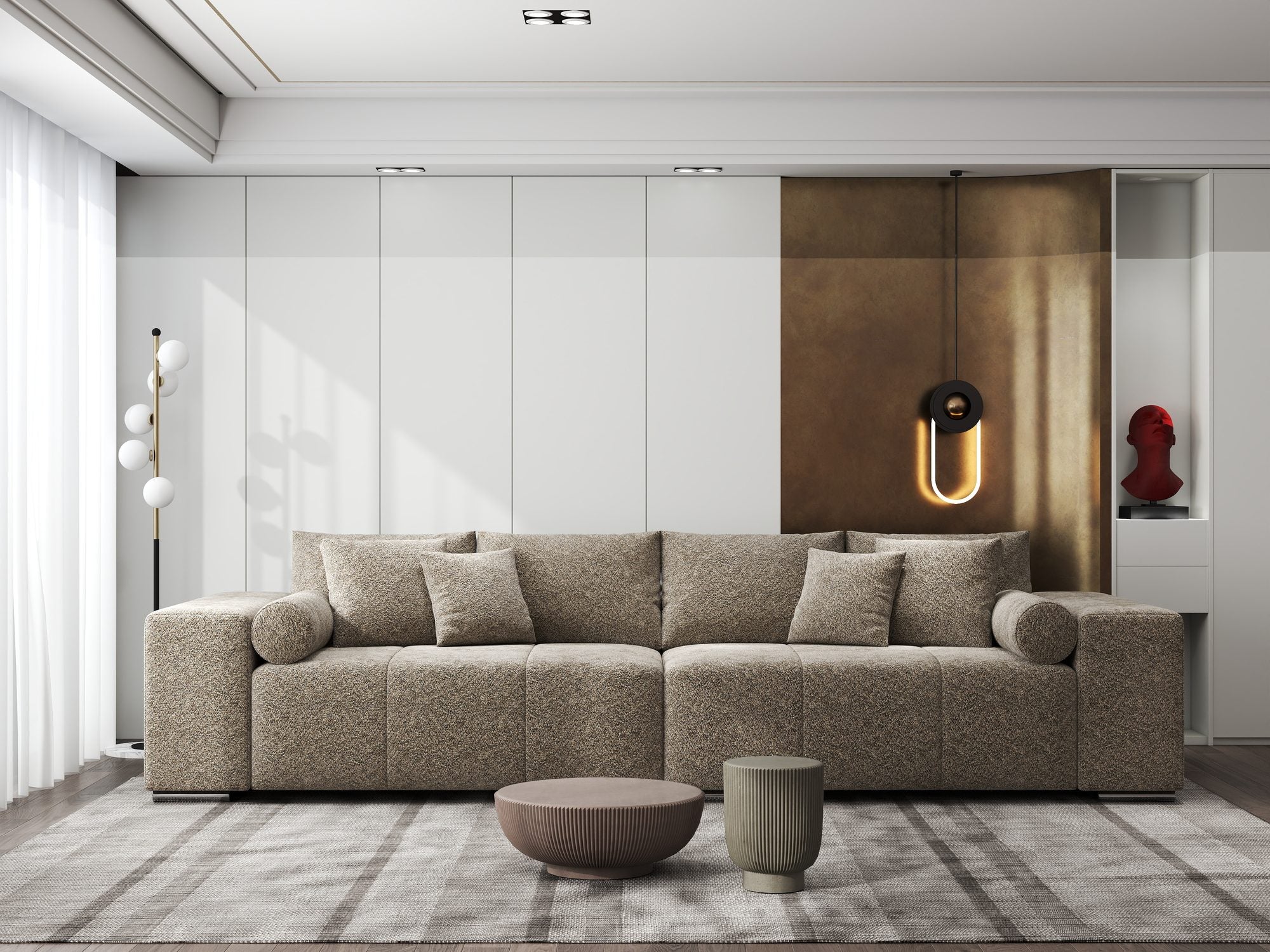 Canapea extensibilă dumonde cu ladă de depozitare si sezut confortabil din spuma high-density, Marbela XXL Arena Bej 4 290x100 cm