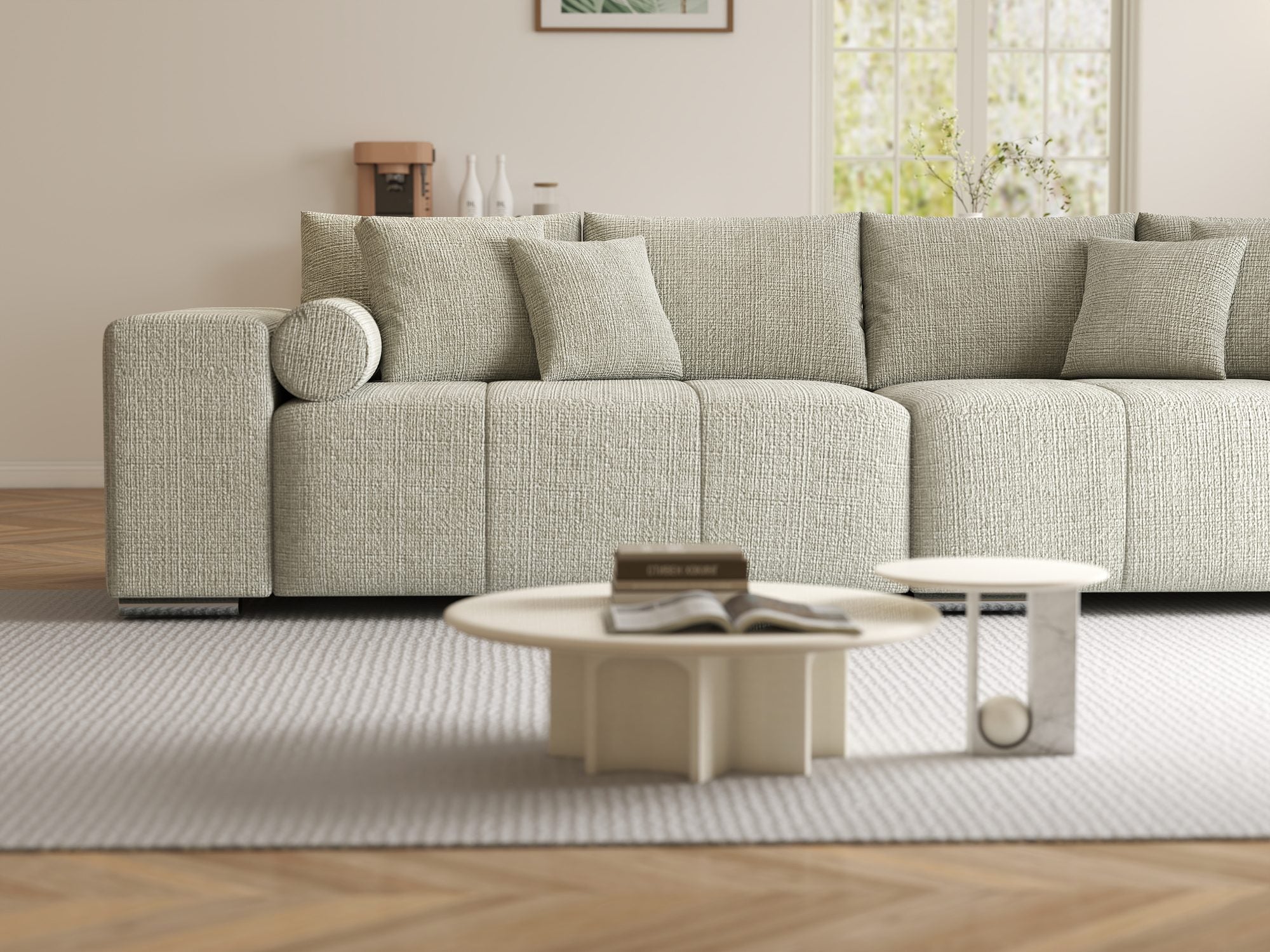Canapea extensibilă dumonde cu ladă de depozitare si sezut confortabil din spuma high-density, Marbela XXL Cremona Bej 04 290x100 cm