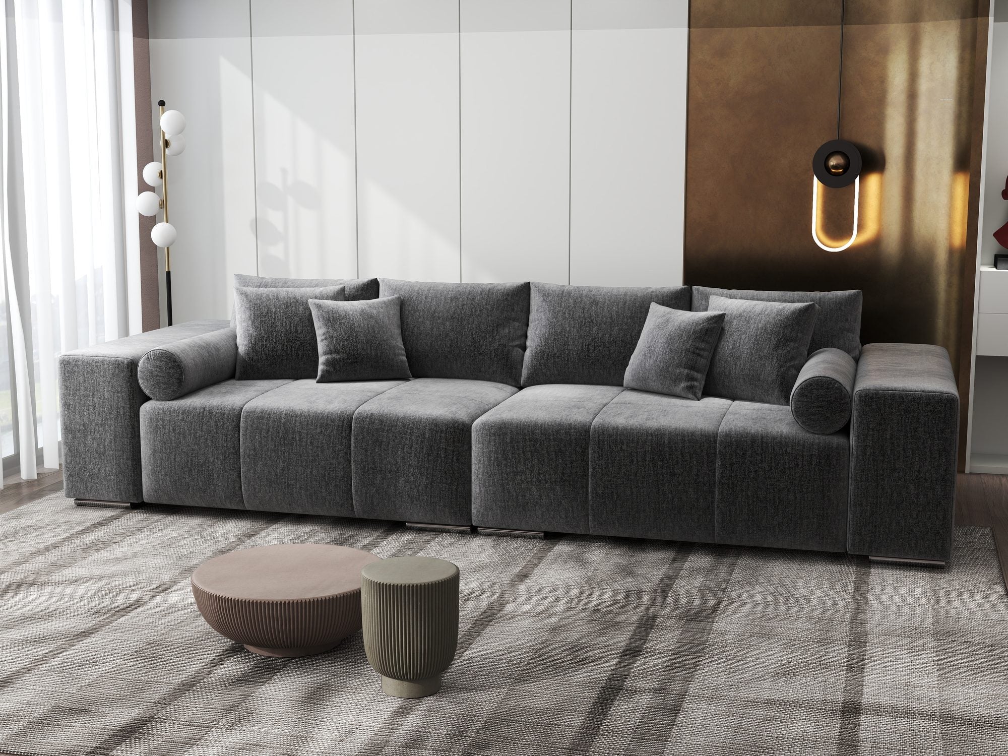 Canapea extensibilă dumonde cu ladă de depozitare si sezut confortabil din spuma high-density, Marbela XXL Monolith Gri Antracit 97 290x100 cm