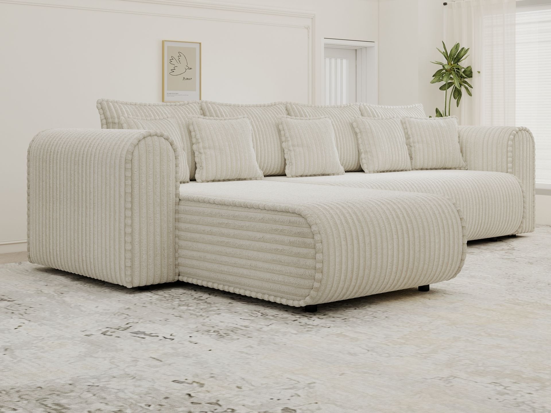 Colțar extensibil dumonde cu ladă de depozitare si sezut confortabil din spuma high-density, Monaco XL Tilia Crem 340x185 cm
