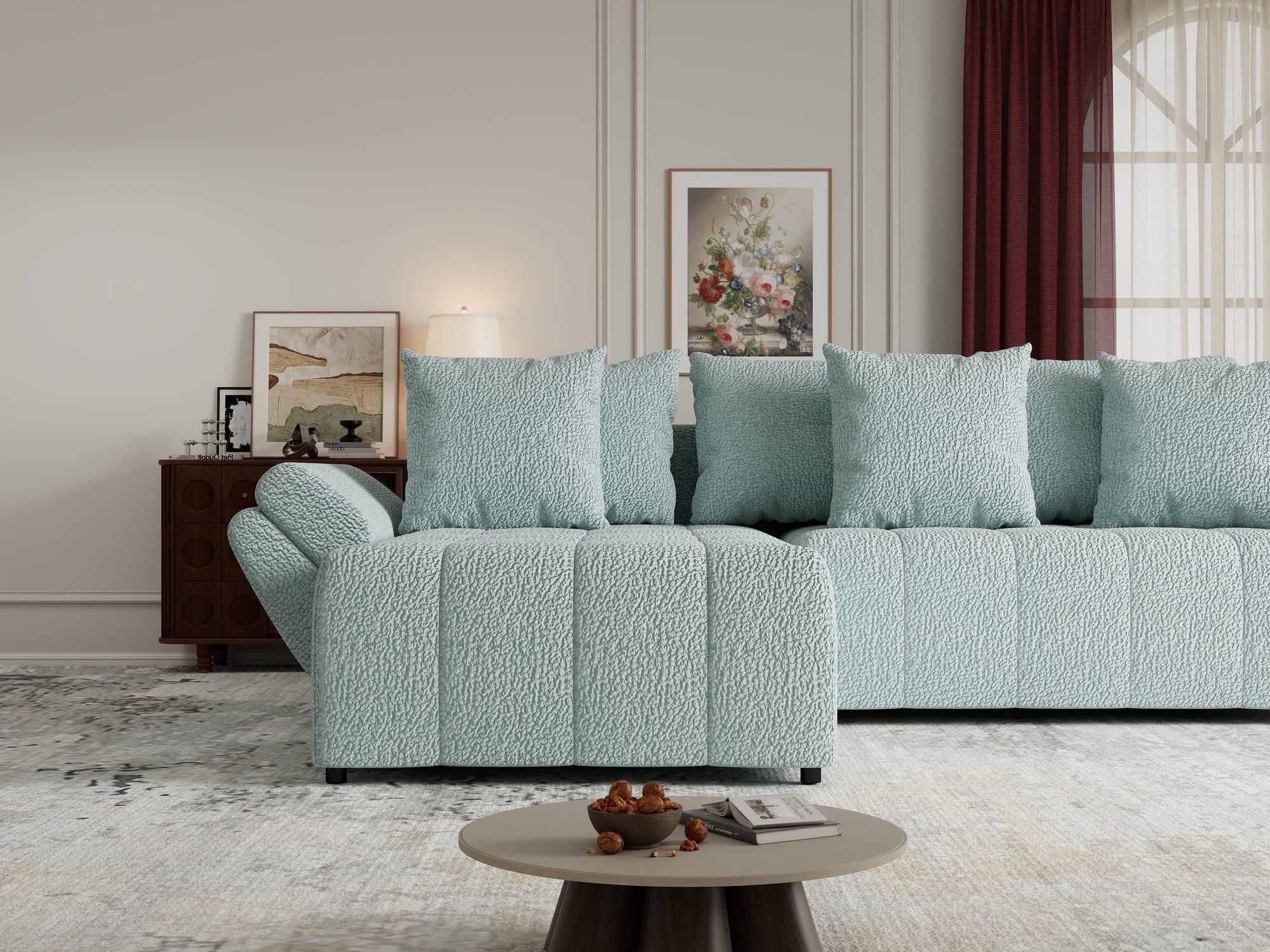 Colțar extensibil dumonde cu ladă de depozitare si sezut confortabil din spuma high-density, Berlin Jaguar Verde Mint 16 280x185 cm