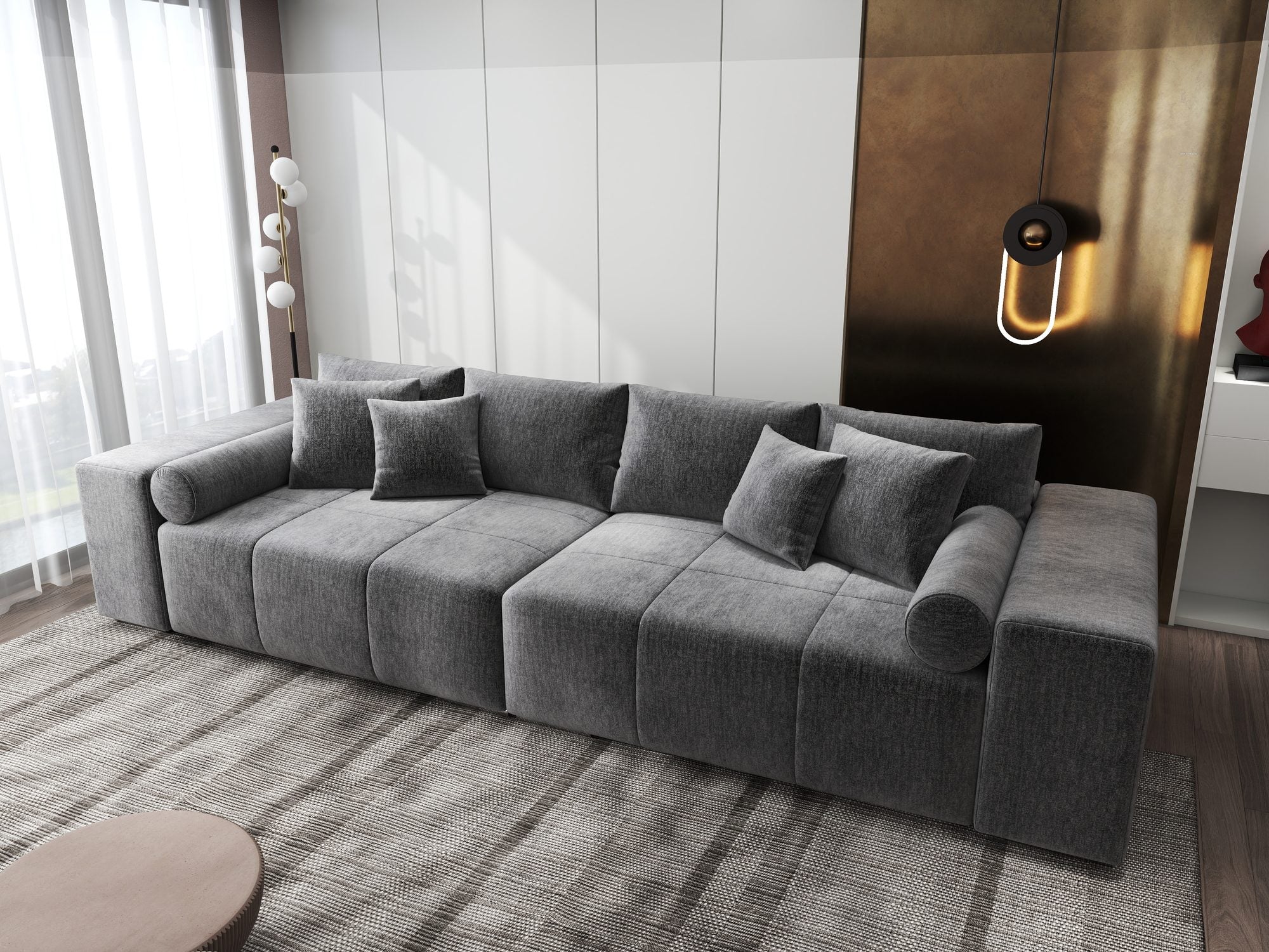 Canapea extensibilă dumonde cu ladă de depozitare si sezut confortabil din spuma high-density, Marbela XXL Quelle Gri 92 290x100 cm