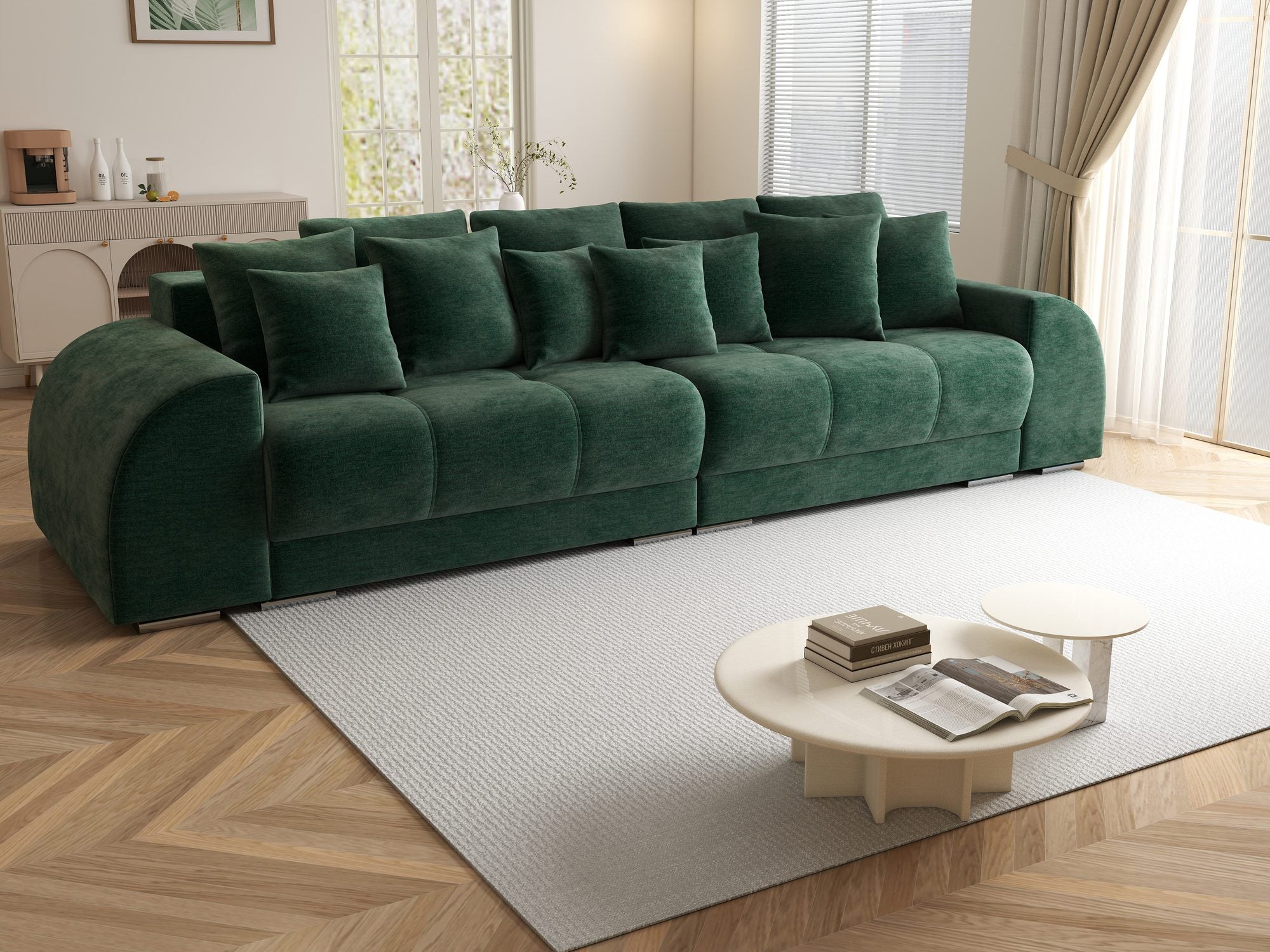 Canapea extensibilă dumonde cu 2 lăzi de depozitare si sezut confortabil din spuma high-density, Verona Monolith Verde 37 310x100 cm