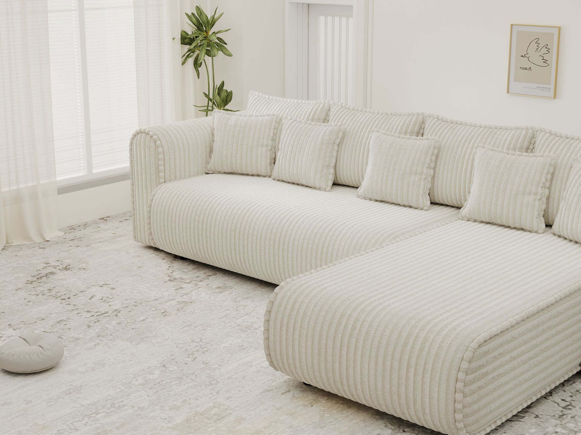 Colțar extensibil dumonde cu ladă de depozitare si sezut confortabil din spuma high-density, Monaco XL Tilia Crem II 340x185 cm