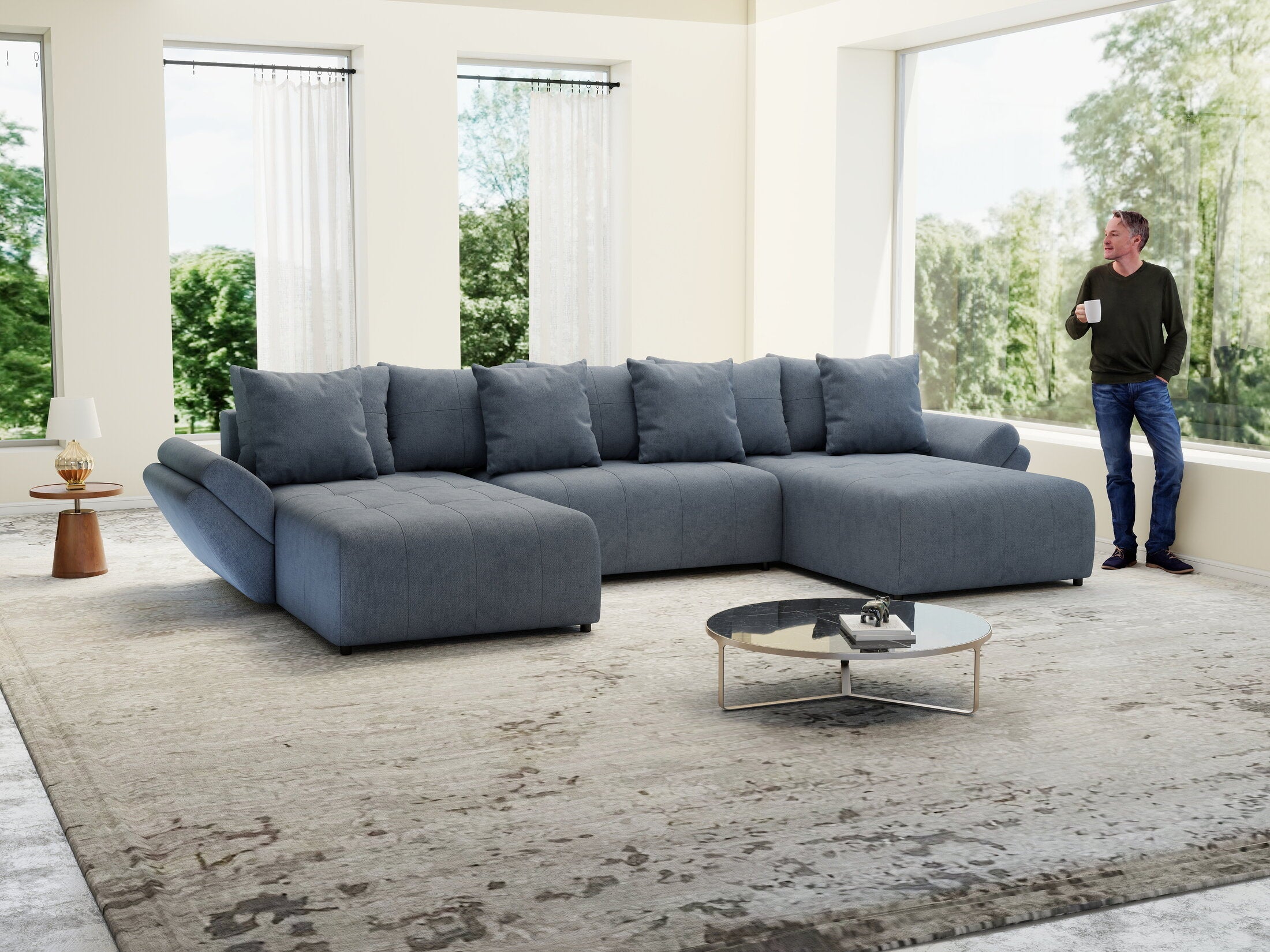 Colțar extensibil dumonde cu ladă de depozitare si sezut confortabil din spuma high-density, Berlin U Enjoy Antracit 400x185 cm