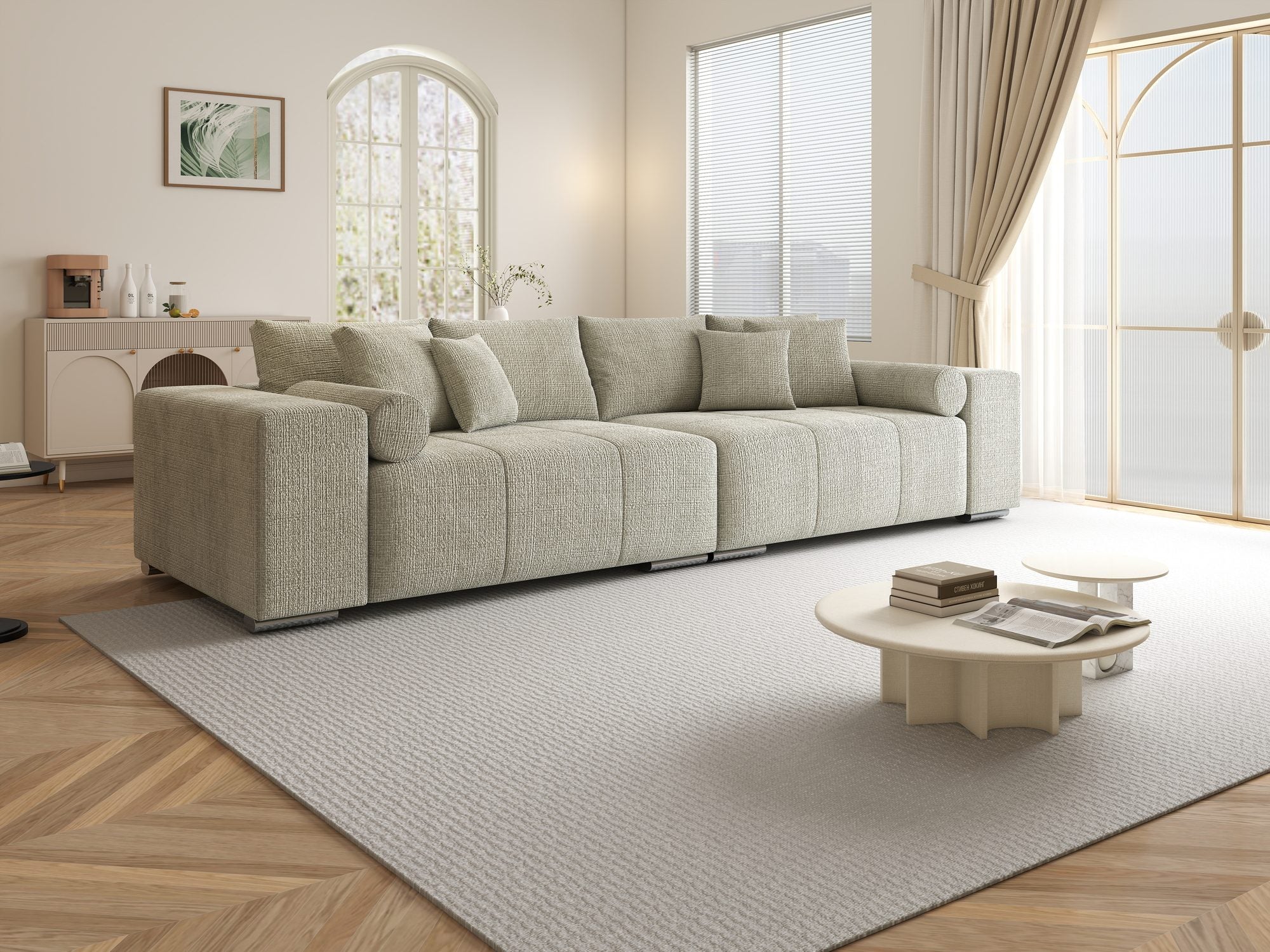 Canapea extensibilă dumonde cu ladă de depozitare si sezut confortabil din spuma high-density, Marbela XXL Cremona Bej 04 290x100 cm