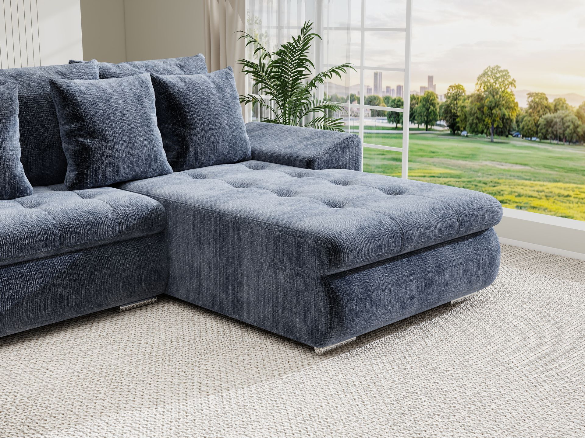 Colțar extensibil dumonde cu ladă de depozitare si sezut confortabil din spuma high-density, Leonardo U Cremona Albastru 79 360x185 cm