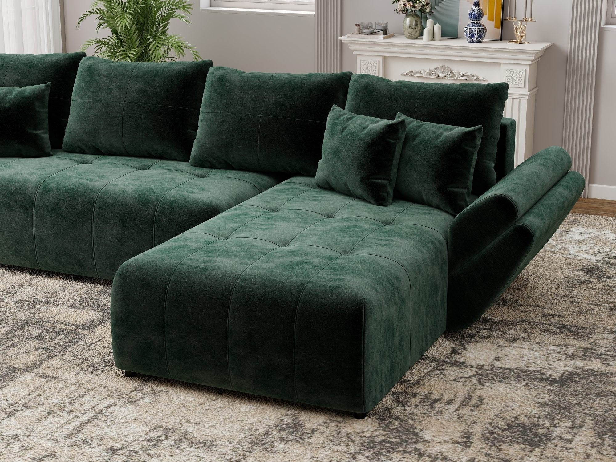 Colțar extensibil dumonde cu ladă de depozitare si sezut confortabil din spuma high-density, Berlin XL Monolith Verde 37 II 350x185 cm