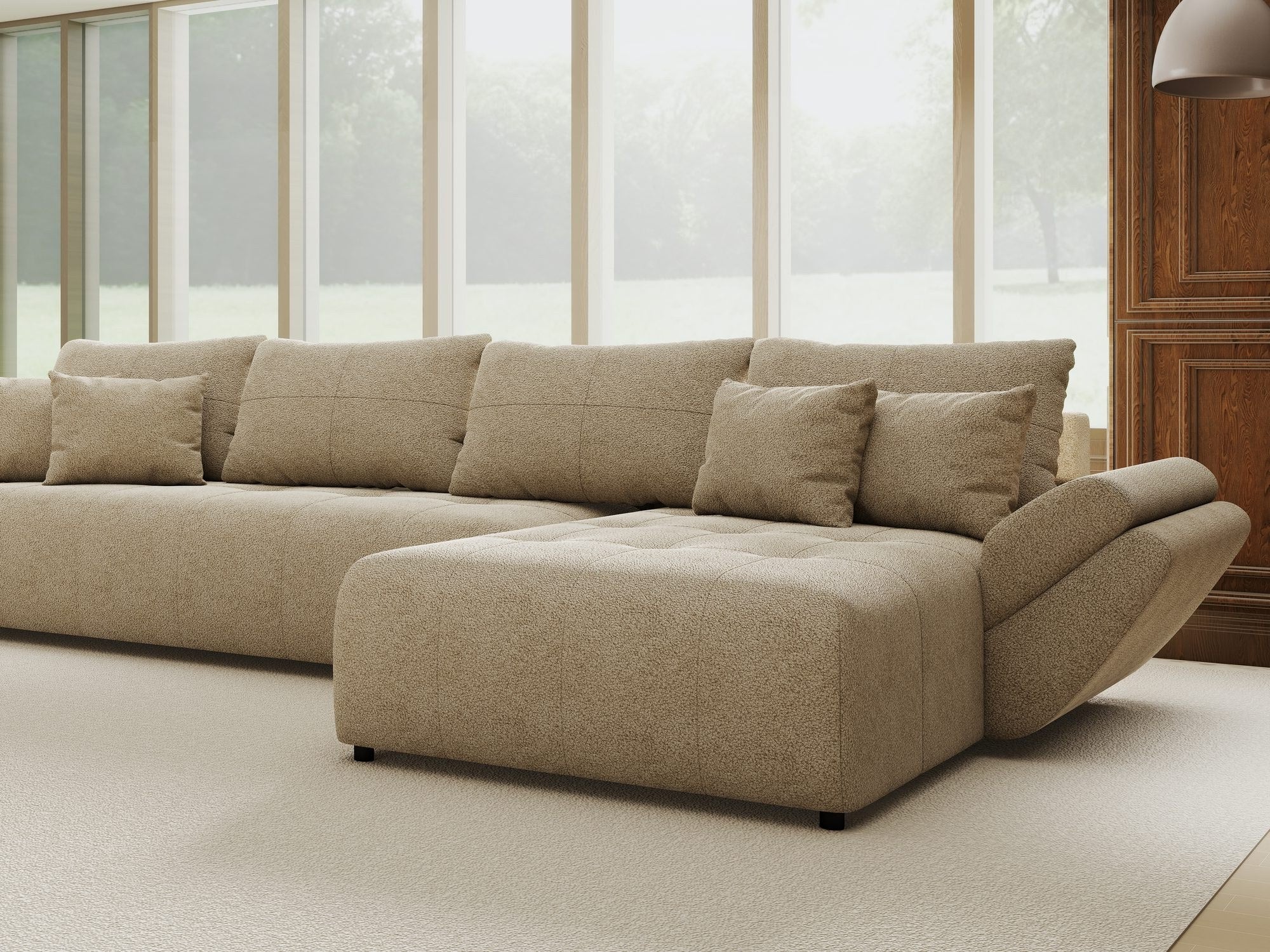 Colțar extensibil dumonde cu ladă de depozitare si sezut confortabil din spuma high-density, Berlin XL Quelle Bej 05 II 350x185 cm